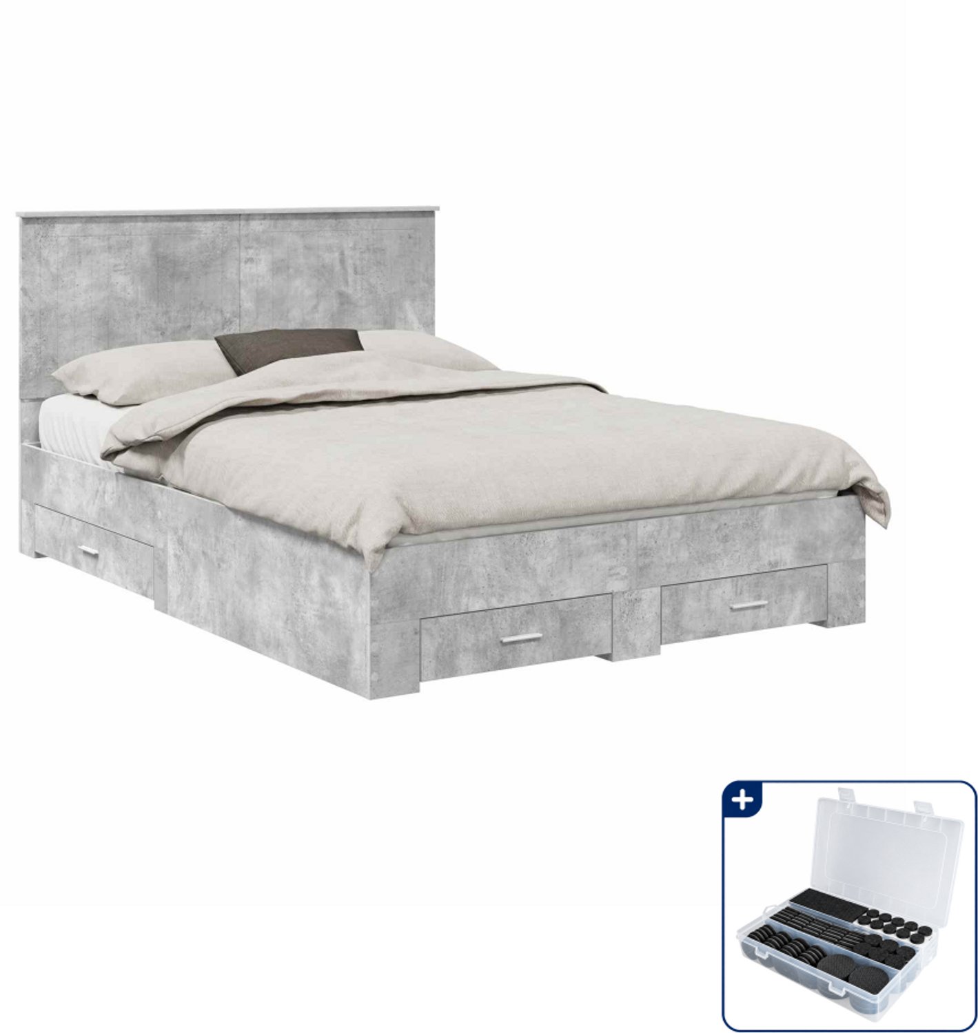 vidaXL bedframe - Small double - 140 x 200 cm - beton grijs - Inclusief antikrasvilt 177-delig Bruin