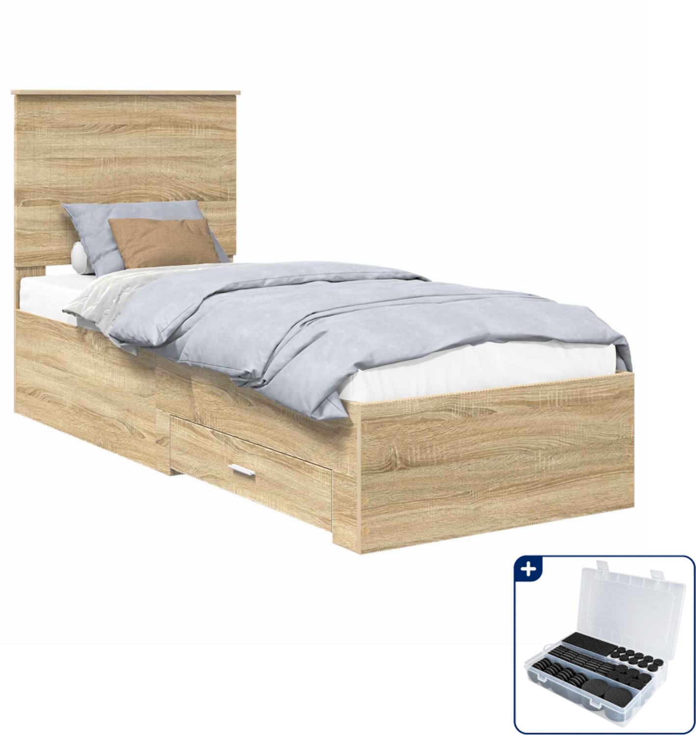 vidaXL bedframe - 70 x 190 cm - bewerkt hout - sonoma eiken en zilver - Inclusief antikrasvilt 177-delig Grijs