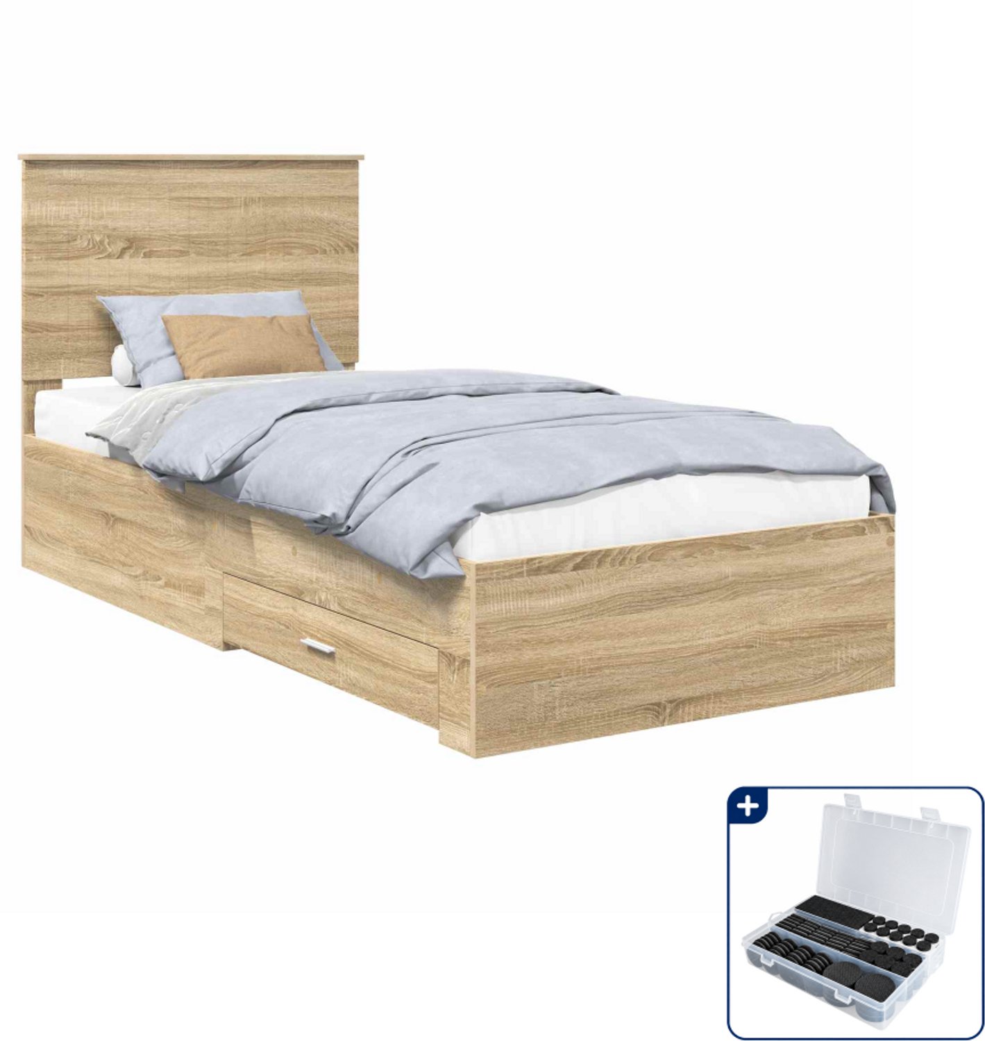 vidaXL Bedframe met lade - 90 x 200 cm - bewerkt hout - sonoma eiken - Inclusief antikrasvilt 177-delig Bruin