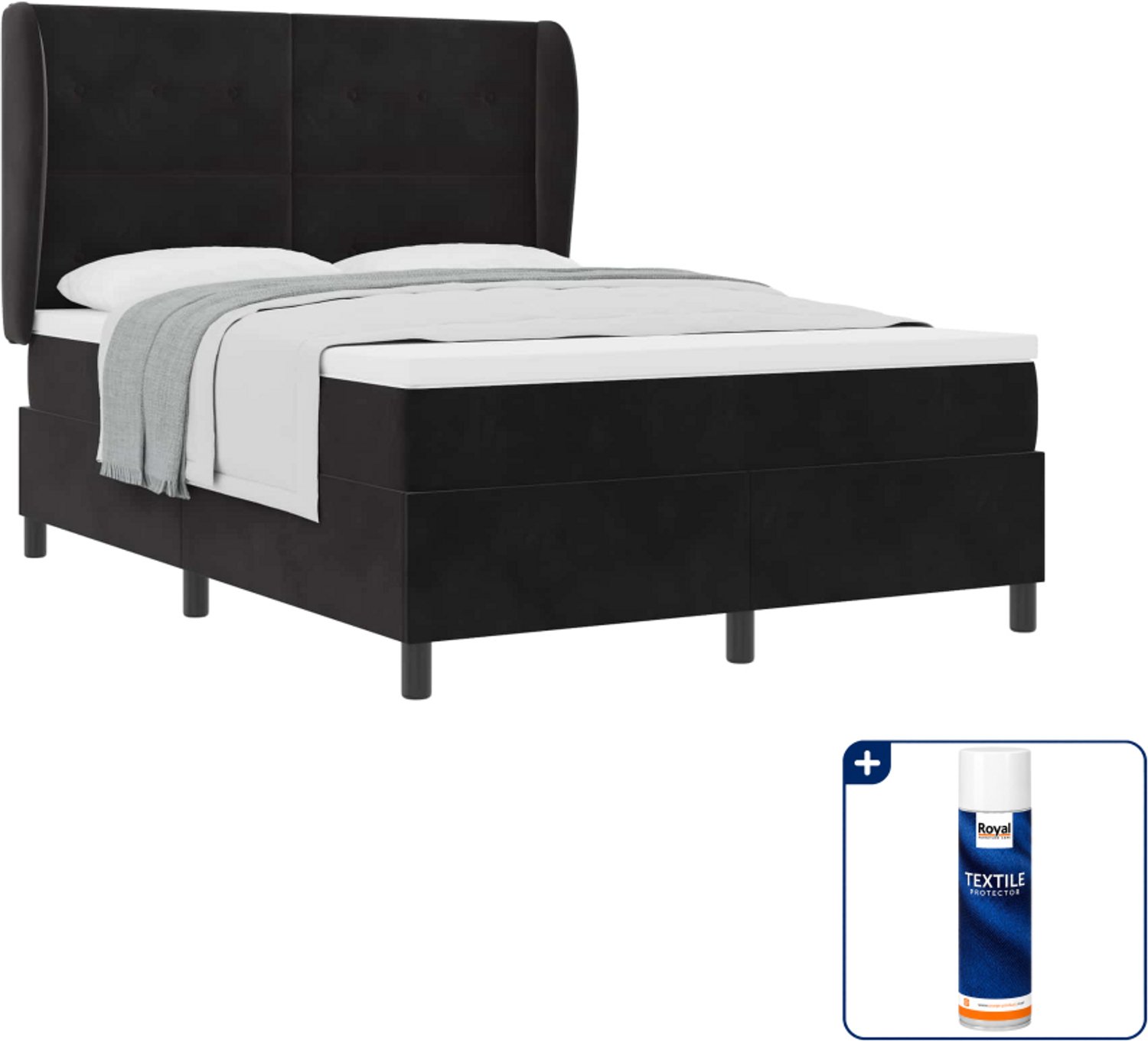 vidaXL boxspringbed - 140 x 190 cm - zwart - Inclusief textielbeschermer 500 ml