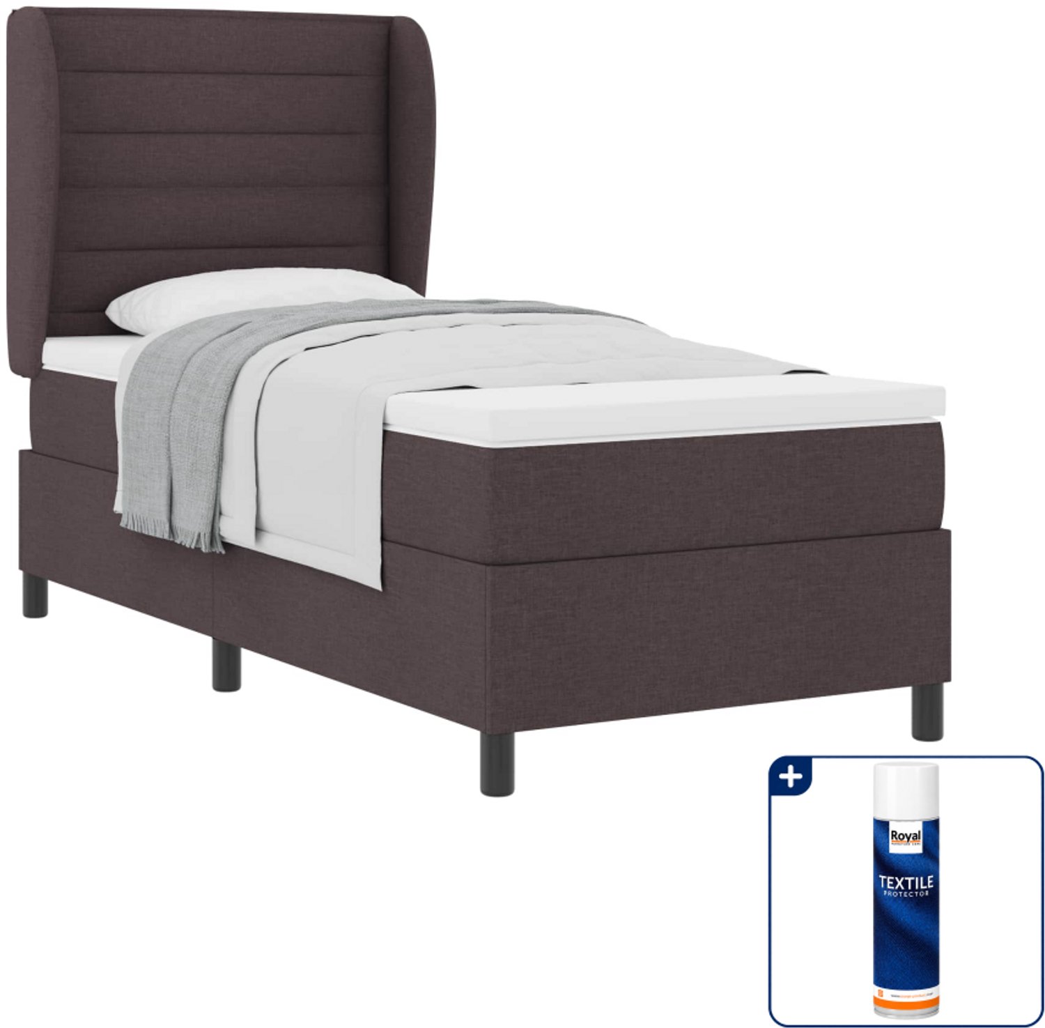vidaXL boxspring met matras 100 x 200 cm - stof - donkerbruin - Inclusief textielbeschermer 500 ml