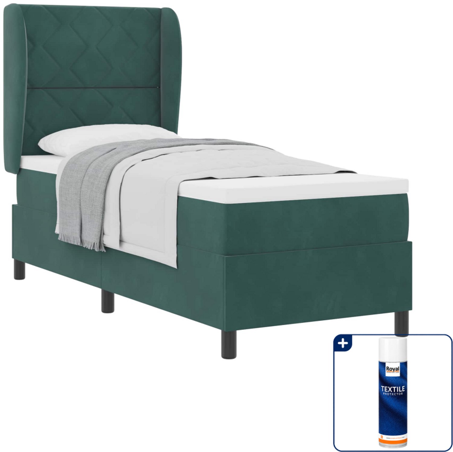 vidaXL boxspringbed - 80 x 200 cm - fluweel - donkergroen - Inclusief textielbeschermer 500 ml