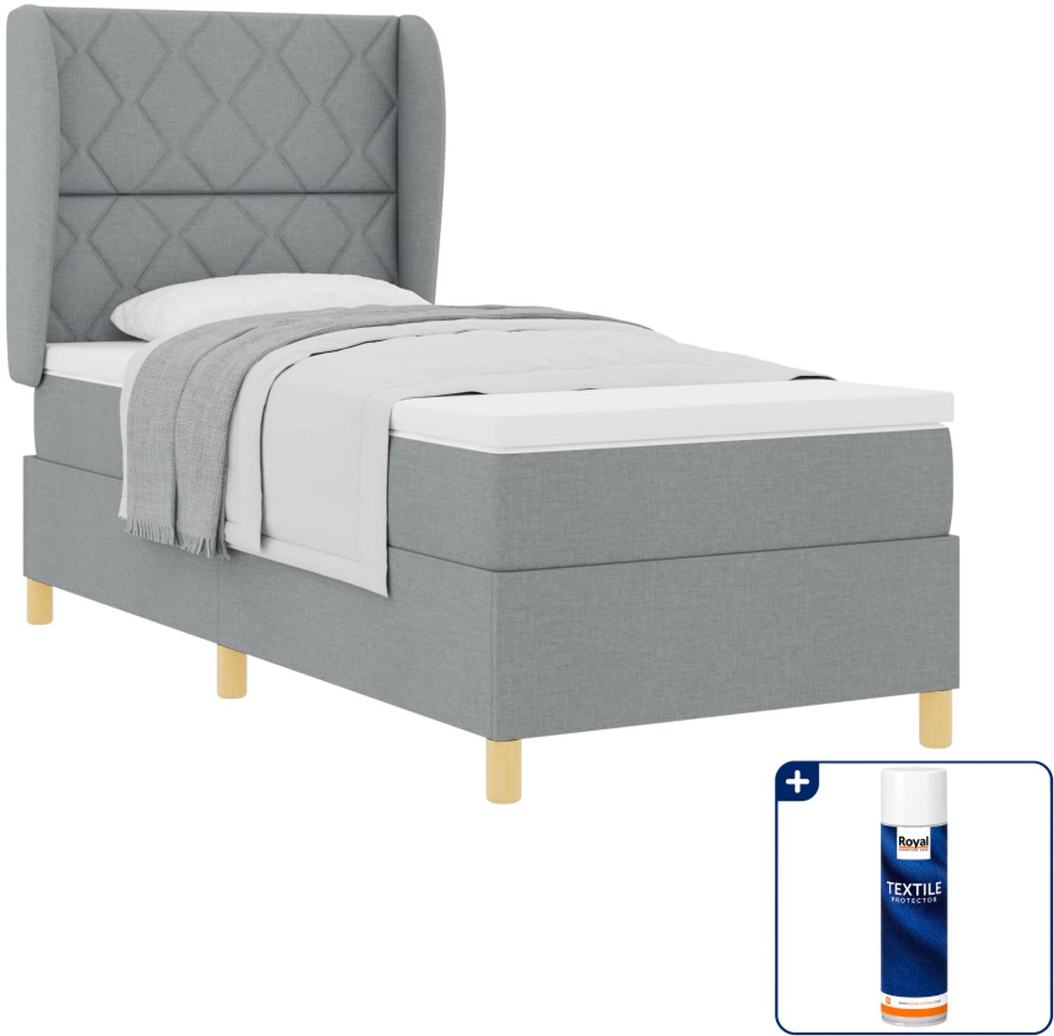 vidaXL boxspringbed - 100 x 200 cm - stof - lichtgrijs - Inclusief textielbeschermer 500 ml