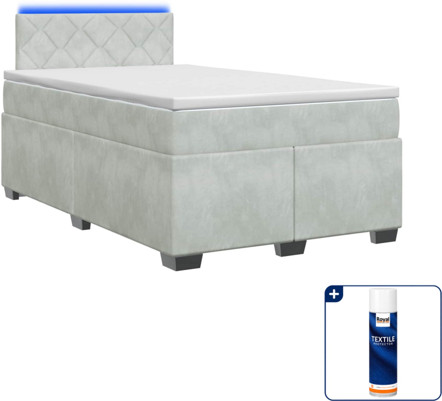 vidaXL boxspring - 120 x 200 cm - fluweel - lichtgrijs - Inclusief textielbeschermer 500 ml