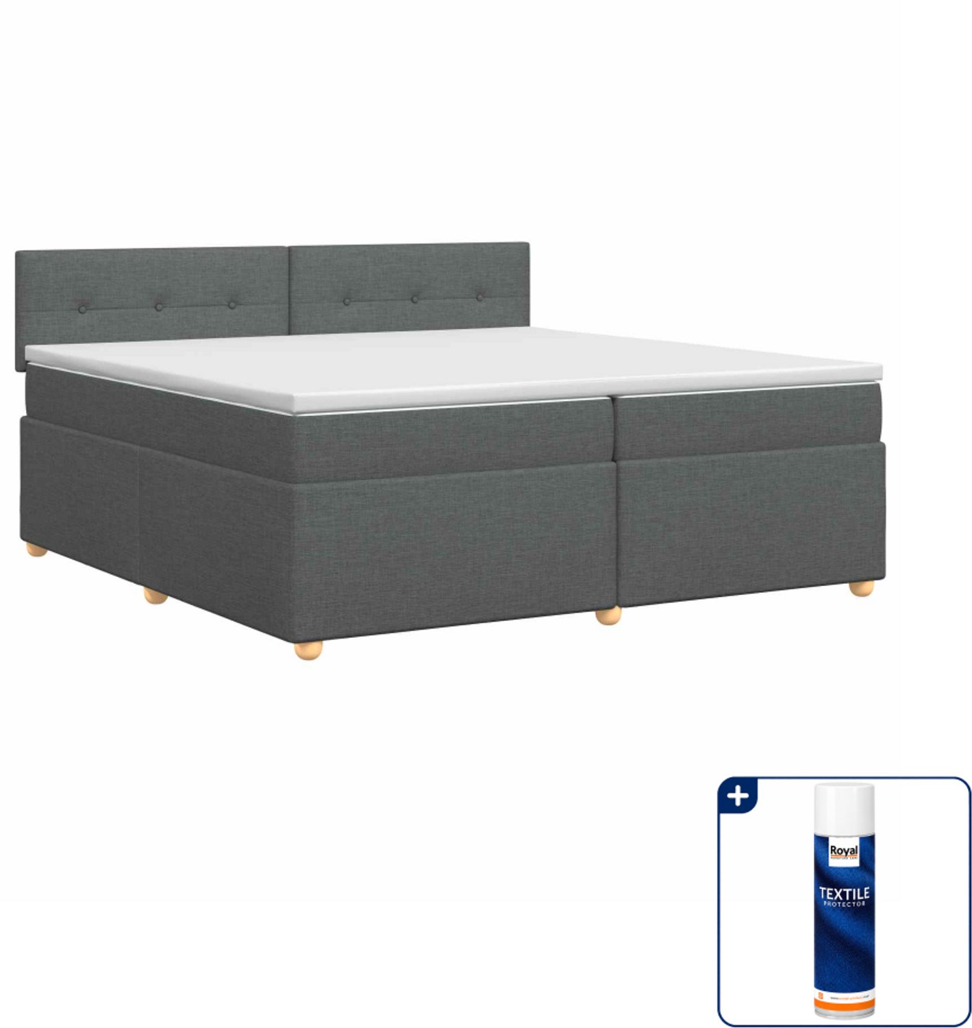 vidaXL boxspringbed met matras - 200 x 200 cm - donkergrijs - Inclusief textielbeschermer 500 ml Donker Grijn
