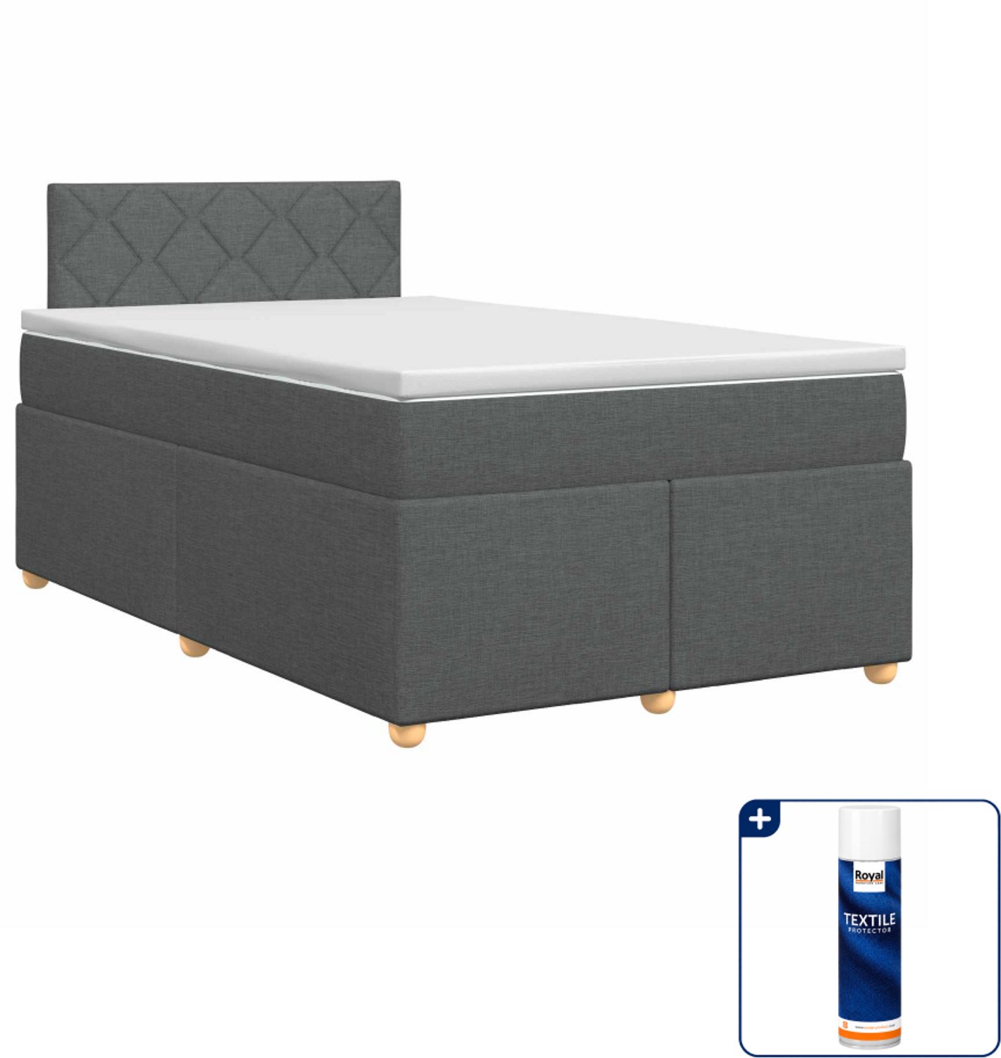 vidaXL boxspringbed met matras - 120 x 200 cm - donkergrijs - Inclusief textielbeschermer 500 ml Donker Grijn