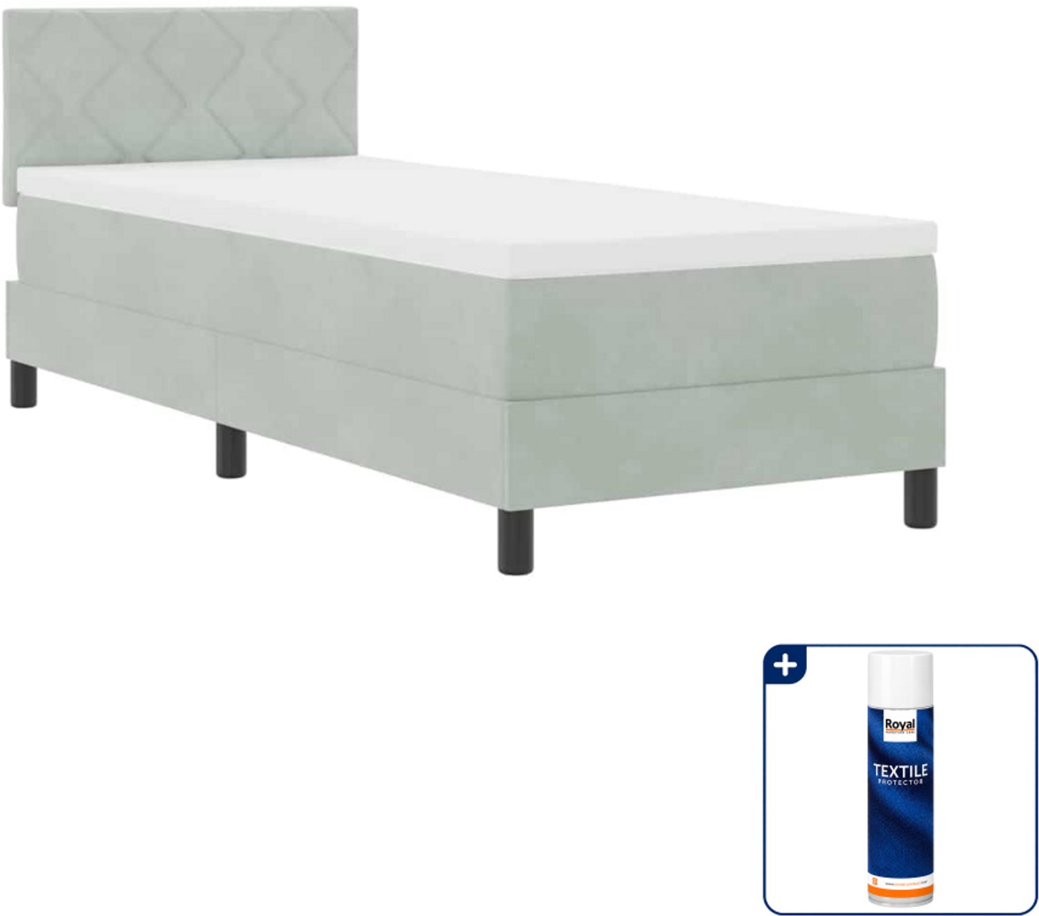 vidaXL LED boxspringbed - 80 x 200 cm - fluweel - lichtgrijs - Inclusief textielbeschermer 500 ml