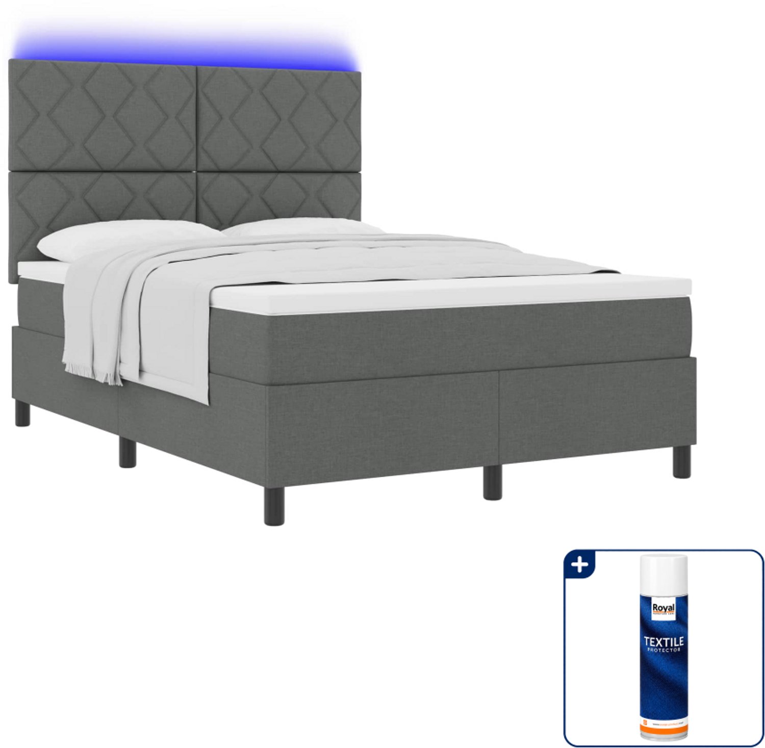vidaXL Boxspring bed Queensize - 160 x 200 cm - donkergrijs - Inclusief textielbeschermer 500 ml
