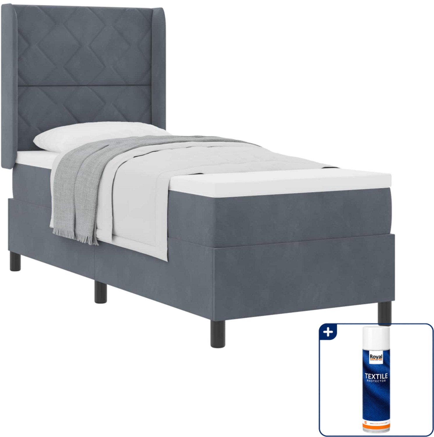 vidaXL boxspringbed - 80 x 200 cm - donkergrijs - Inclusief textielbeschermer 500 ml