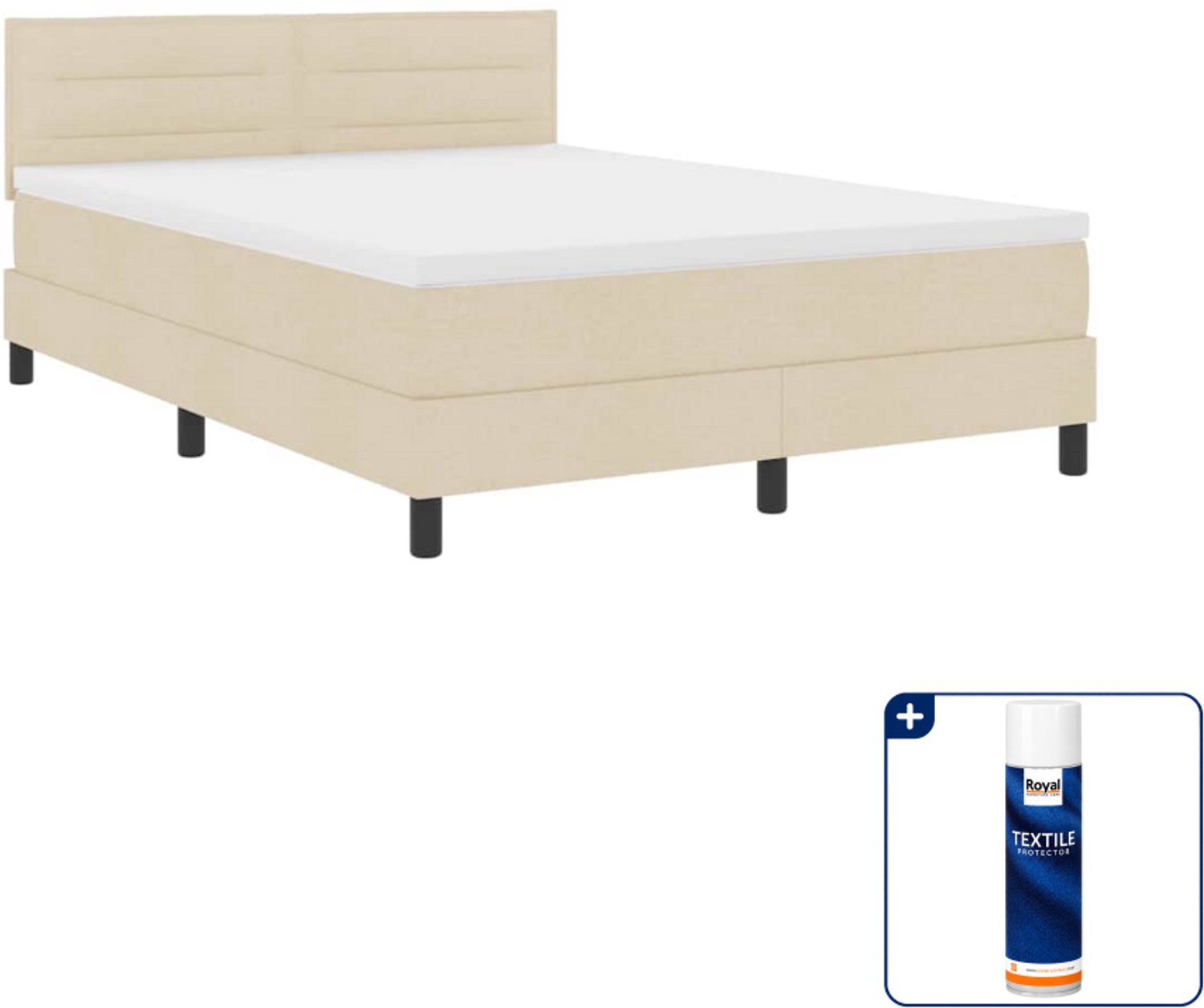 vidaXL Boxspring Queensize - 160 x 200 cm - crème - Inclusief textielbeschermer 500 ml