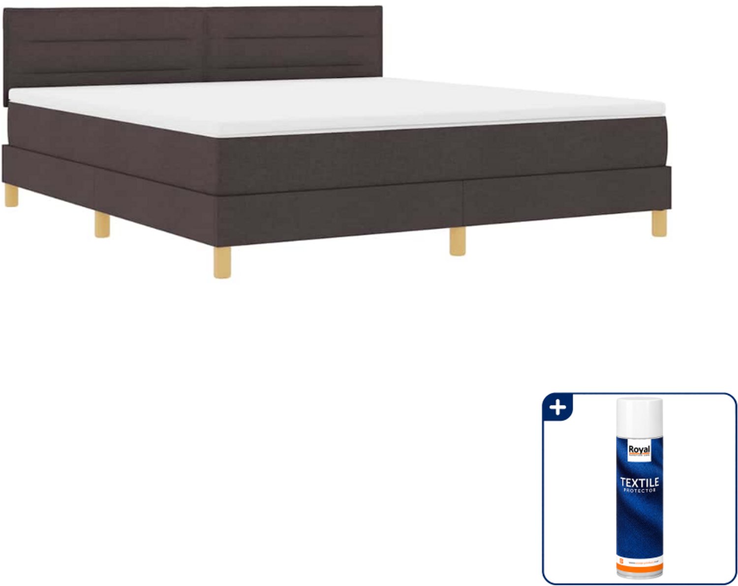 vidaXL LED boxspringbed - Kingsize - 180 x 200 cm - donkerbruin - Inclusief textielbeschermer 500 ml