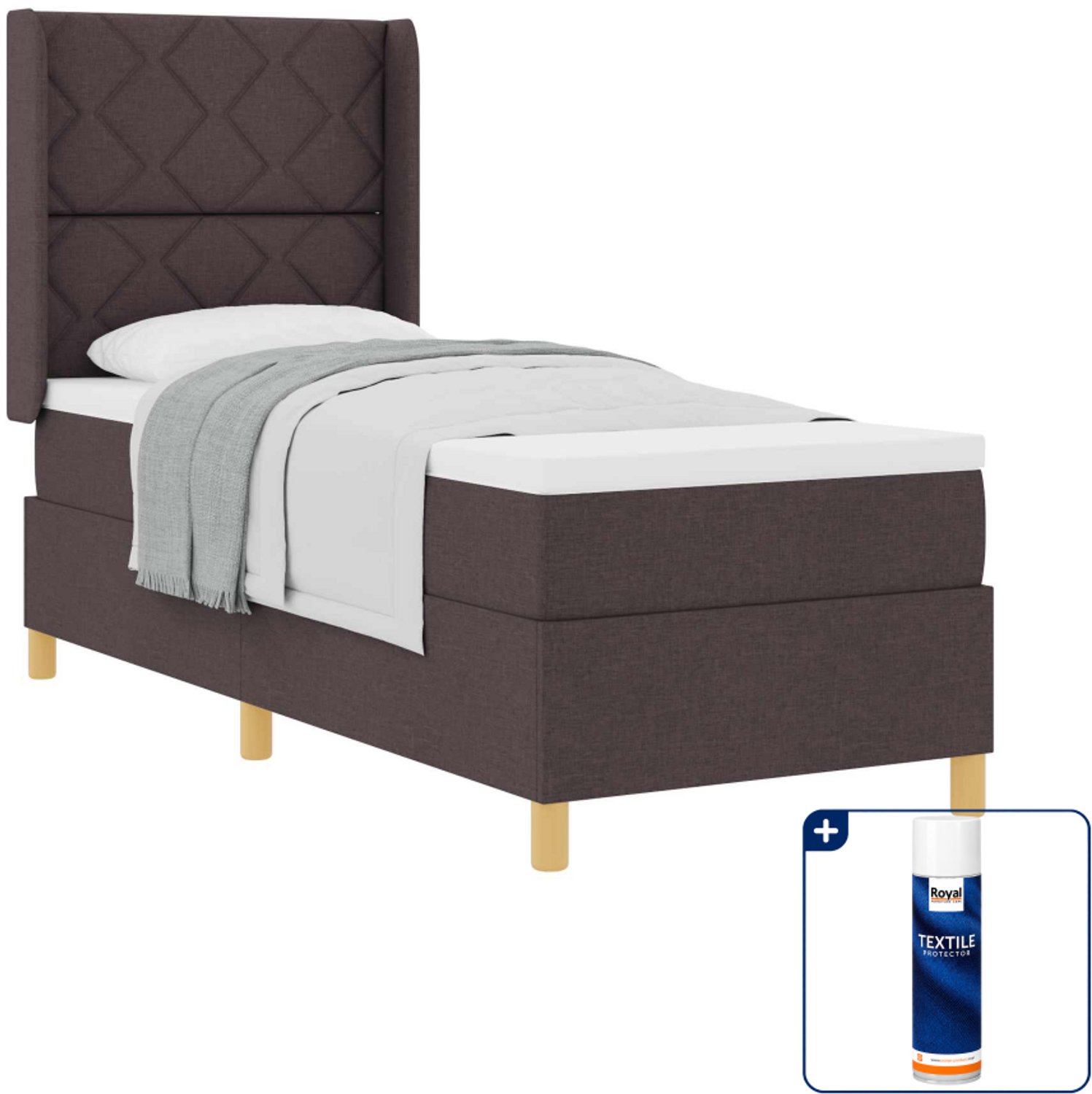 vidaXL boxspringbed - 80 x 200 cm - donkerbruin - Inclusief textielbeschermer 500 ml