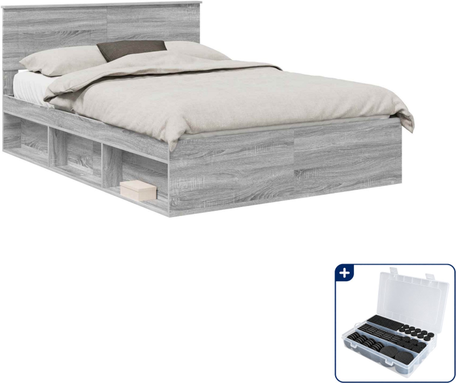 vidaXL Queensize bedframe - 160 x 200 cm - grijs sonoma - Inclusief antikrasvilt 177-delig Bruin