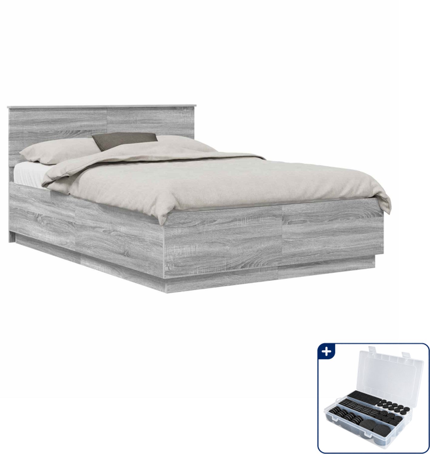 vidaXL bedframe - Queensize - 160 x 200 cm - grijs sonoma - Inclusief antikrasvilt 177-delig
