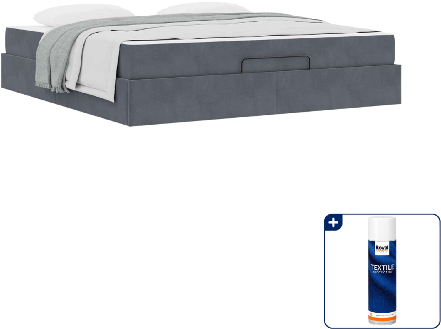 vidaXL bedframe met matras - Kingsize - 180 x 200 cm - grijs - fluweel - Inclusief textielbeschermer 500 ml