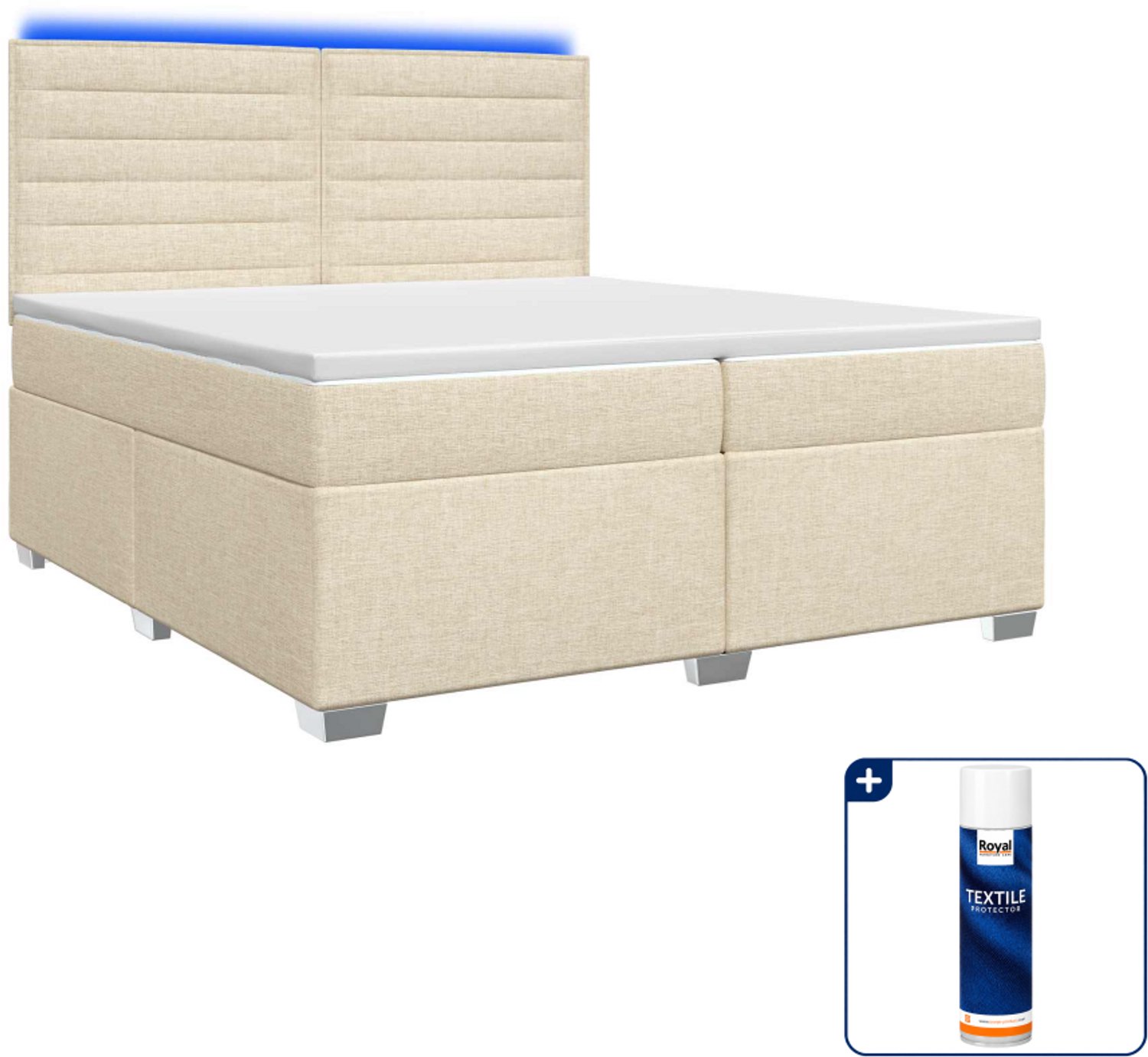 vidaXL boxspringbed met matras - 200 x 200 cm - crèmekleurig - Inclusief textielbeschermer 500 ml