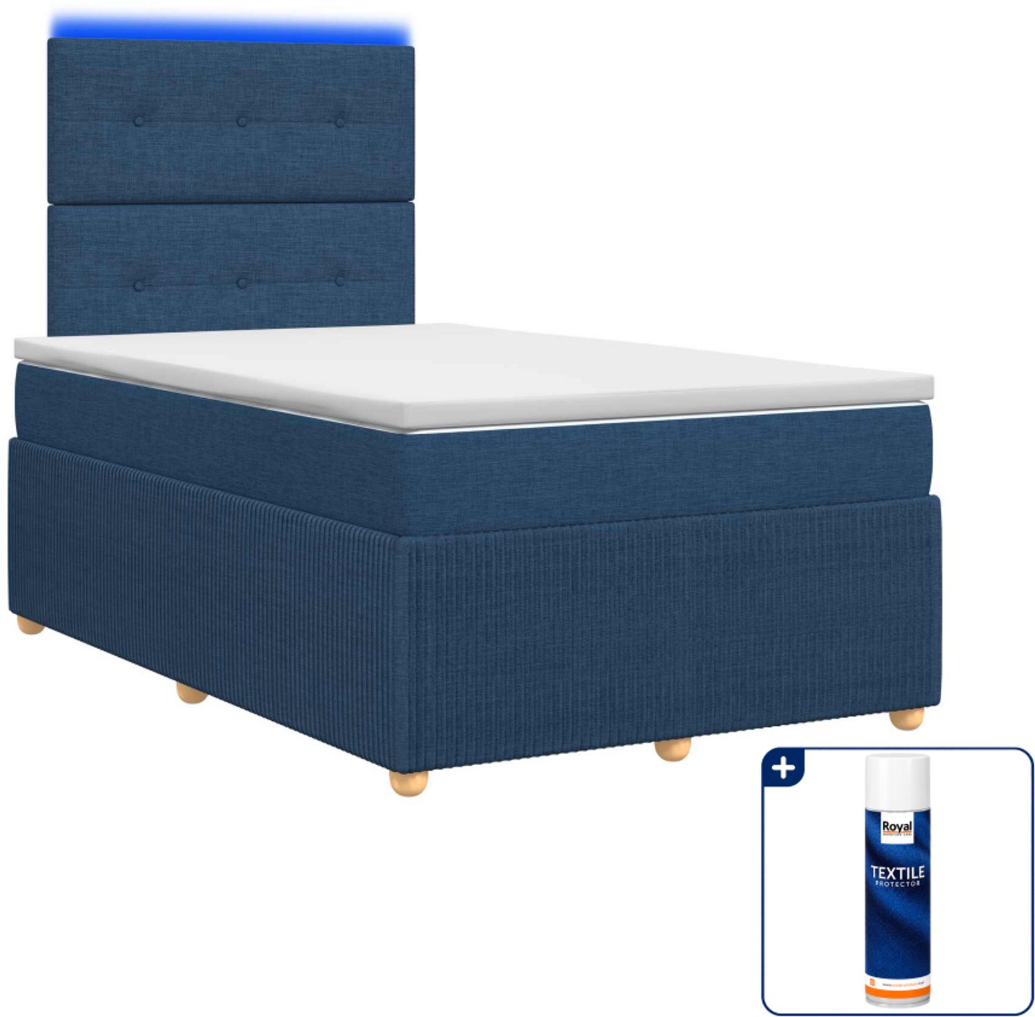 vidaXL LED boxspringbed - 120 x 200 cm - blauw - Inclusief textielbeschermer 500 ml