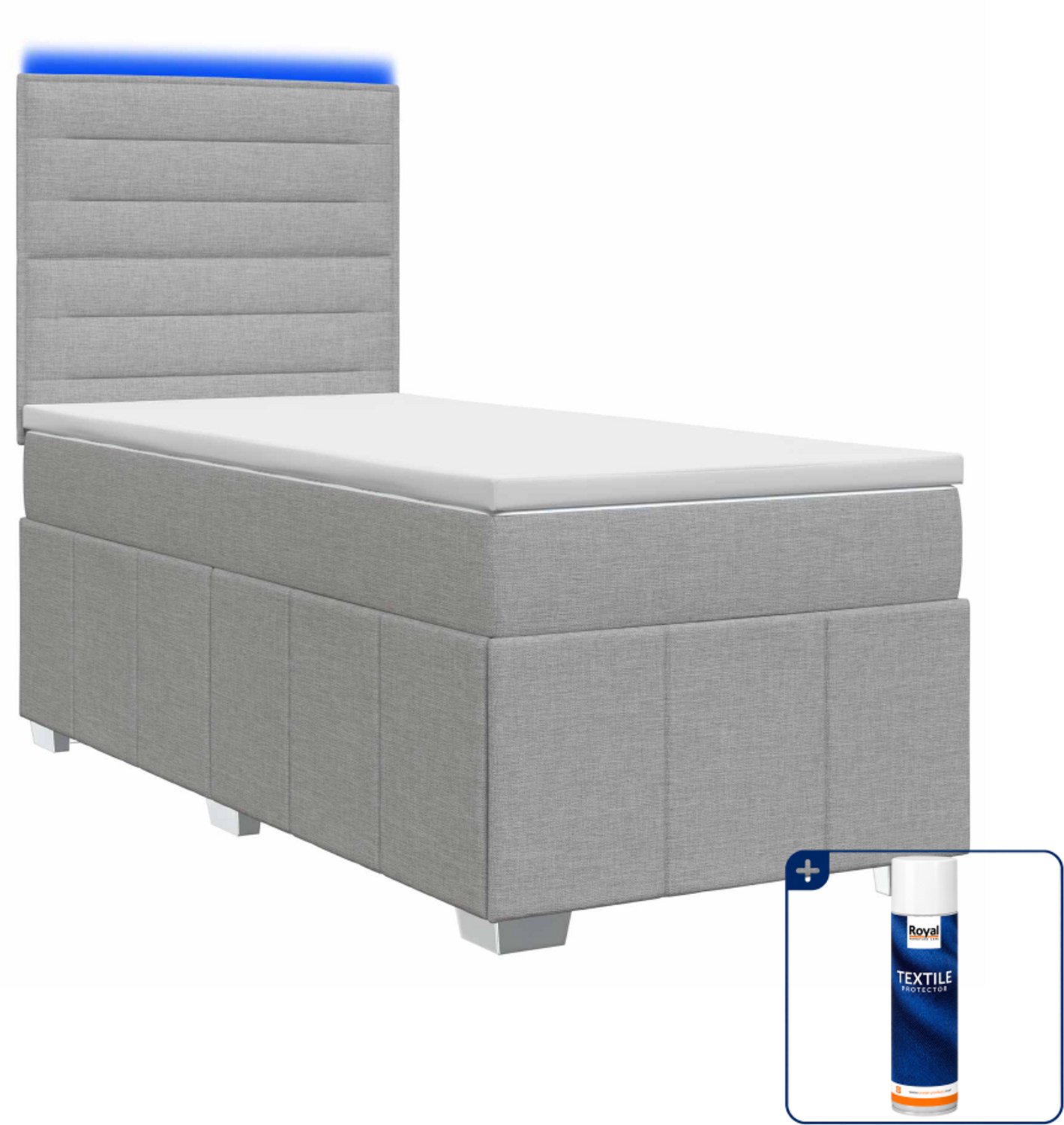 vidaXL led boxspring met matras - 90 x 200 cm - lichtgrijs - Inclusief textielbeschermer 500 ml