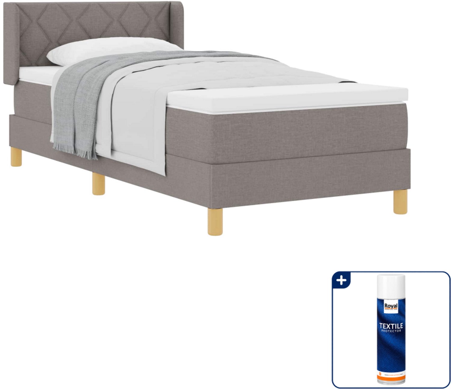 vidaXL boxspringbed - 100 x 200 cm - stof - taupe - Inclusief textielbeschermer 500 ml