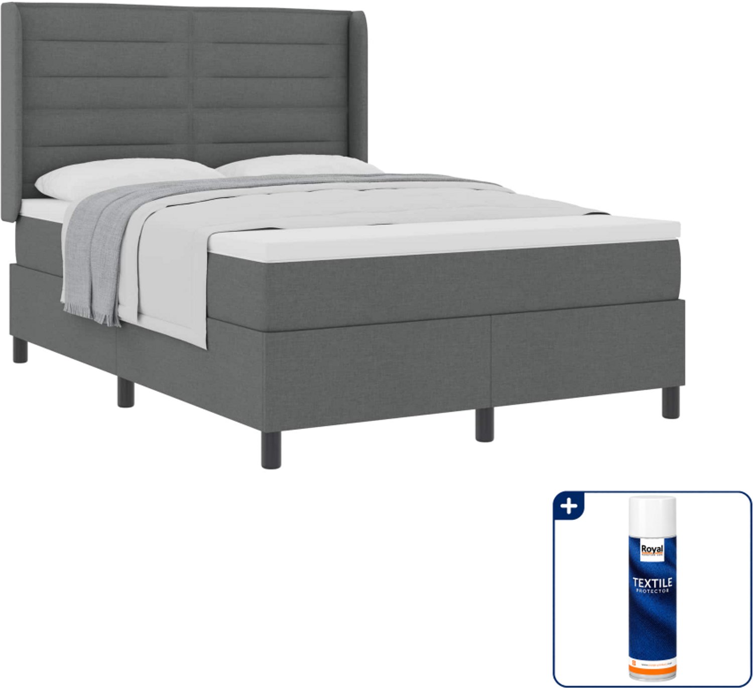 vidaXL Boxspringbed Small double - 140 x 200 cm - donkergrijs - Inclusief textielbeschermer 500 ml