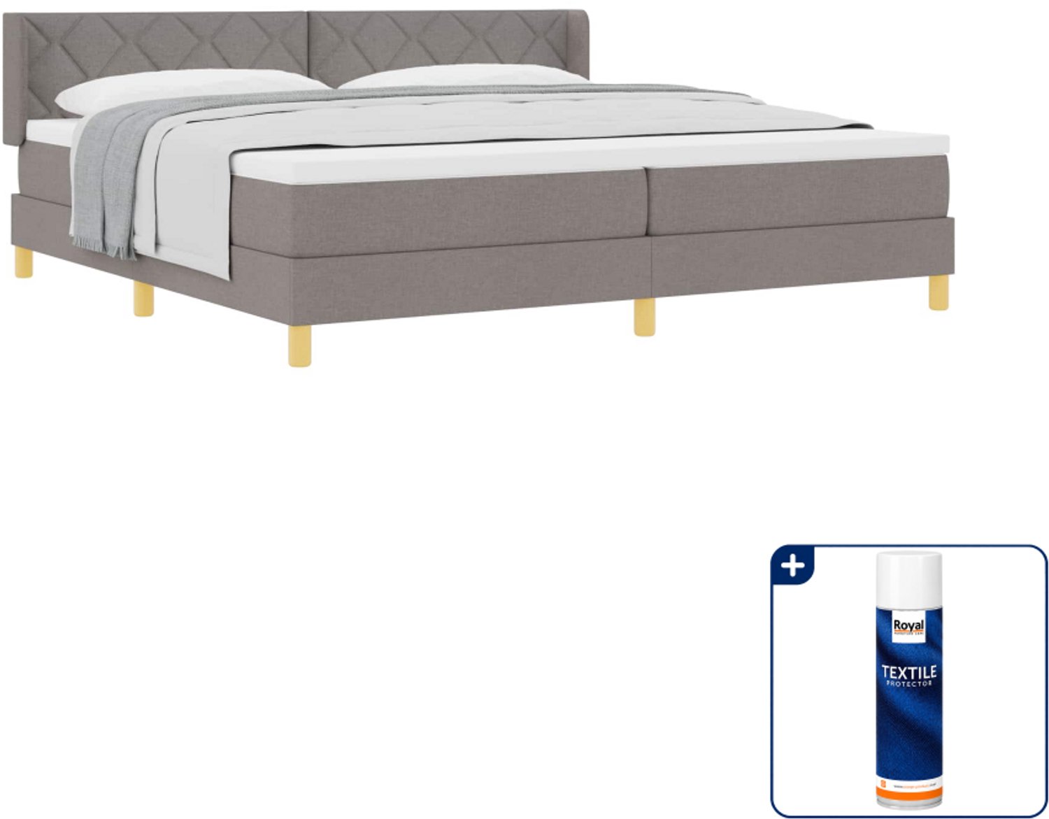 vidaXL boxspringbed - Super kingsize - 200 x 200 cm - taupe - Inclusief textielbeschermer 500 ml