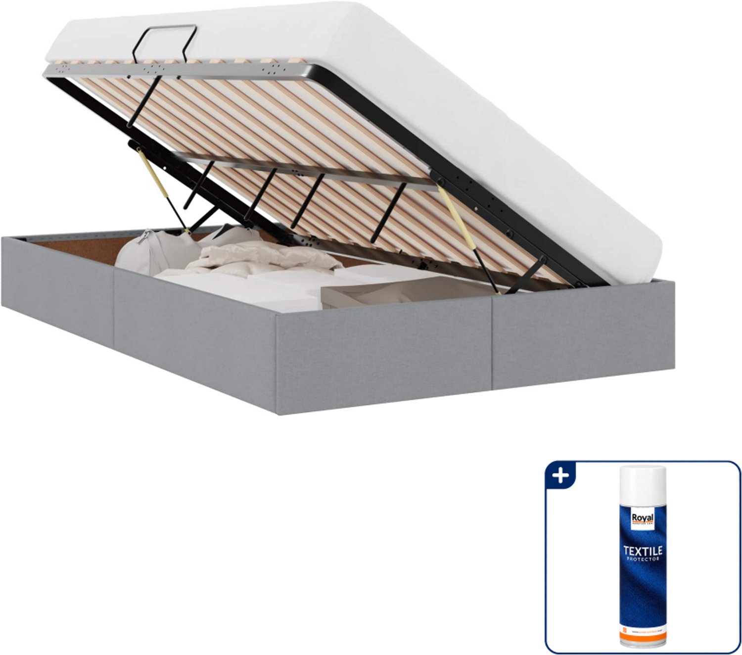 vidaXL ottoman bedframe - 120 x 200 cm - stof - lichtgrijs - Inclusief textielbeschermer 500 ml