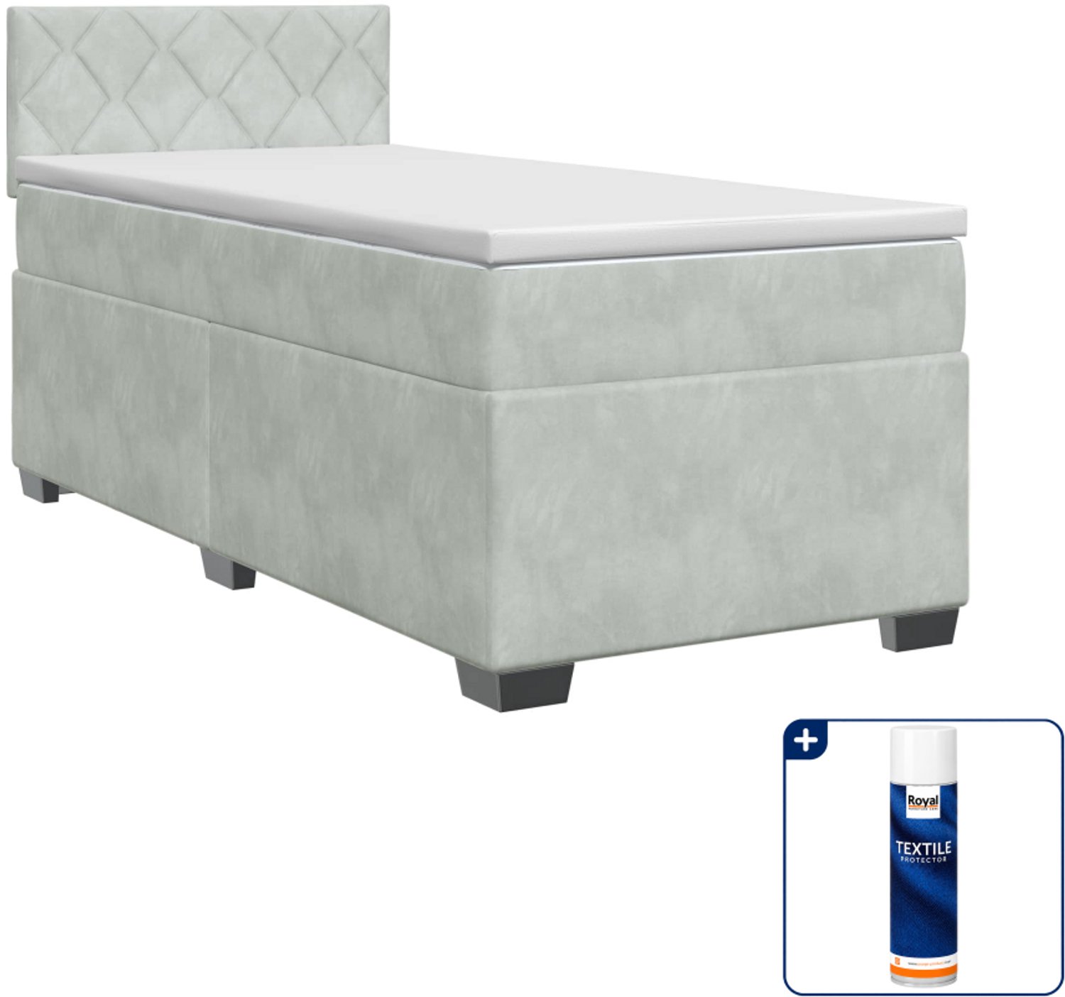vidaXL boxspringbed met matras - 90 x 190 cm - lichtgrijs - Inclusief textielbeschermer 500 ml