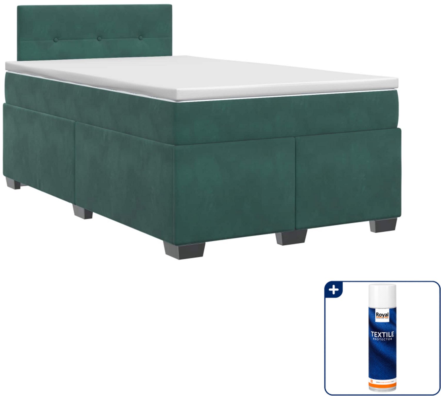 vidaXL Boxspringbed met matras - 120 x 190 cm - fluweel - donkergroen - Inclusief textielbeschermer 500 ml
