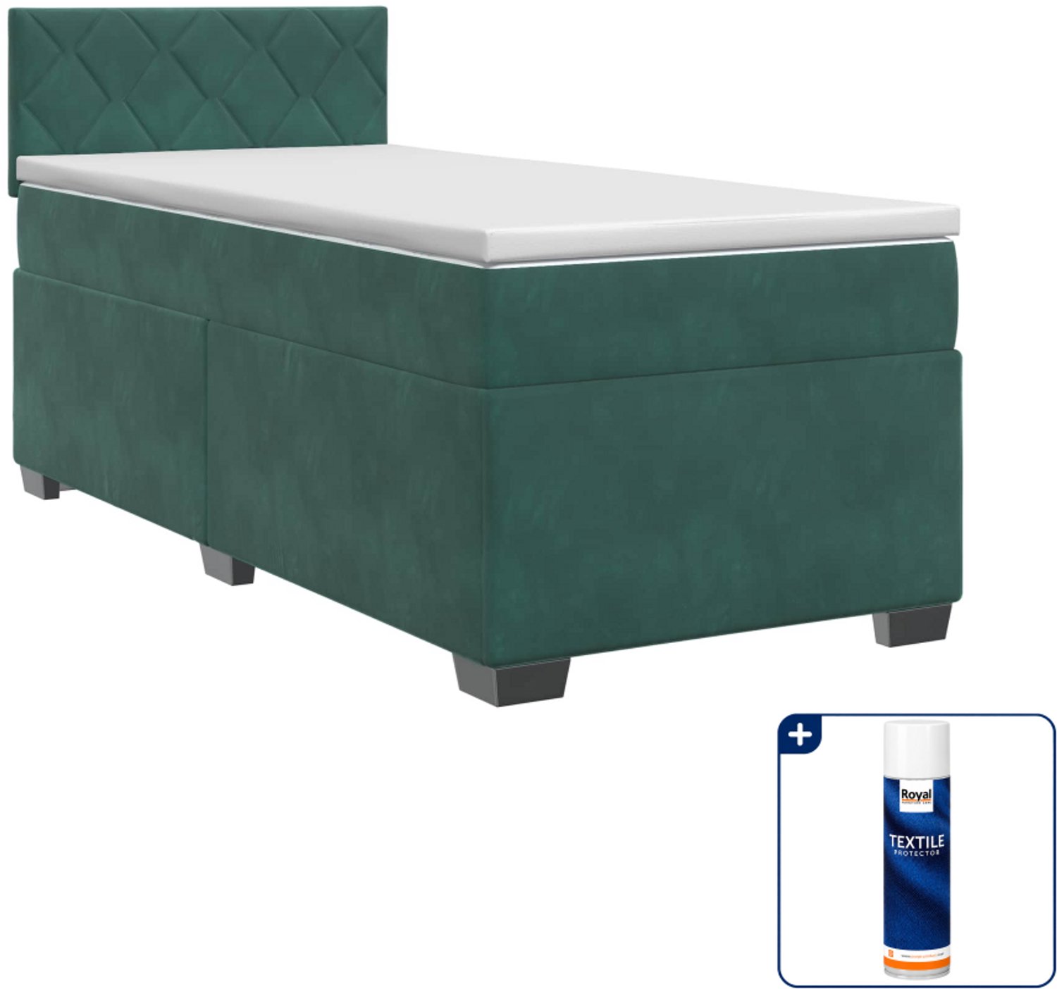vidaXL boxspringbed met matras - 100 x 200 cm - fluweel - donkergroen - Inclusief textielbeschermer 500 ml