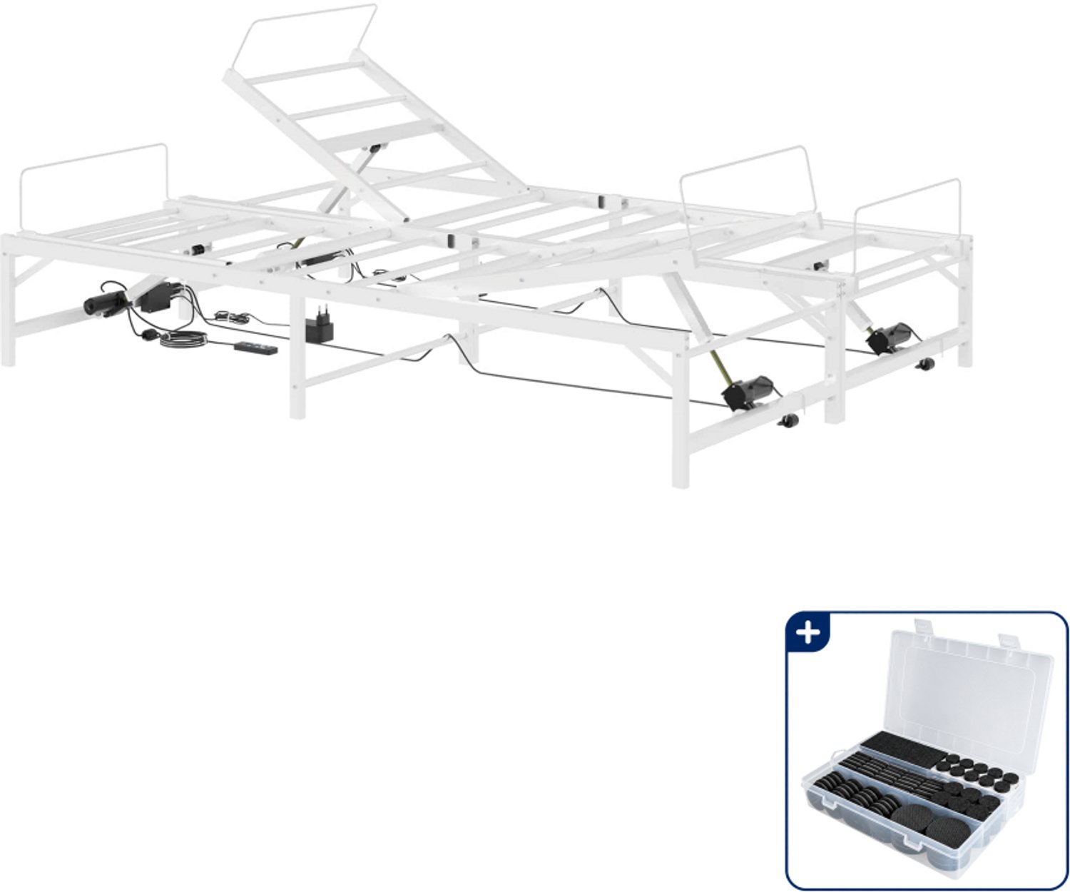 vidaXL Elektrisch verstelbaar bedframe - 140 x 190 cm - wit - Inclusief antikrasvilt 177-delig