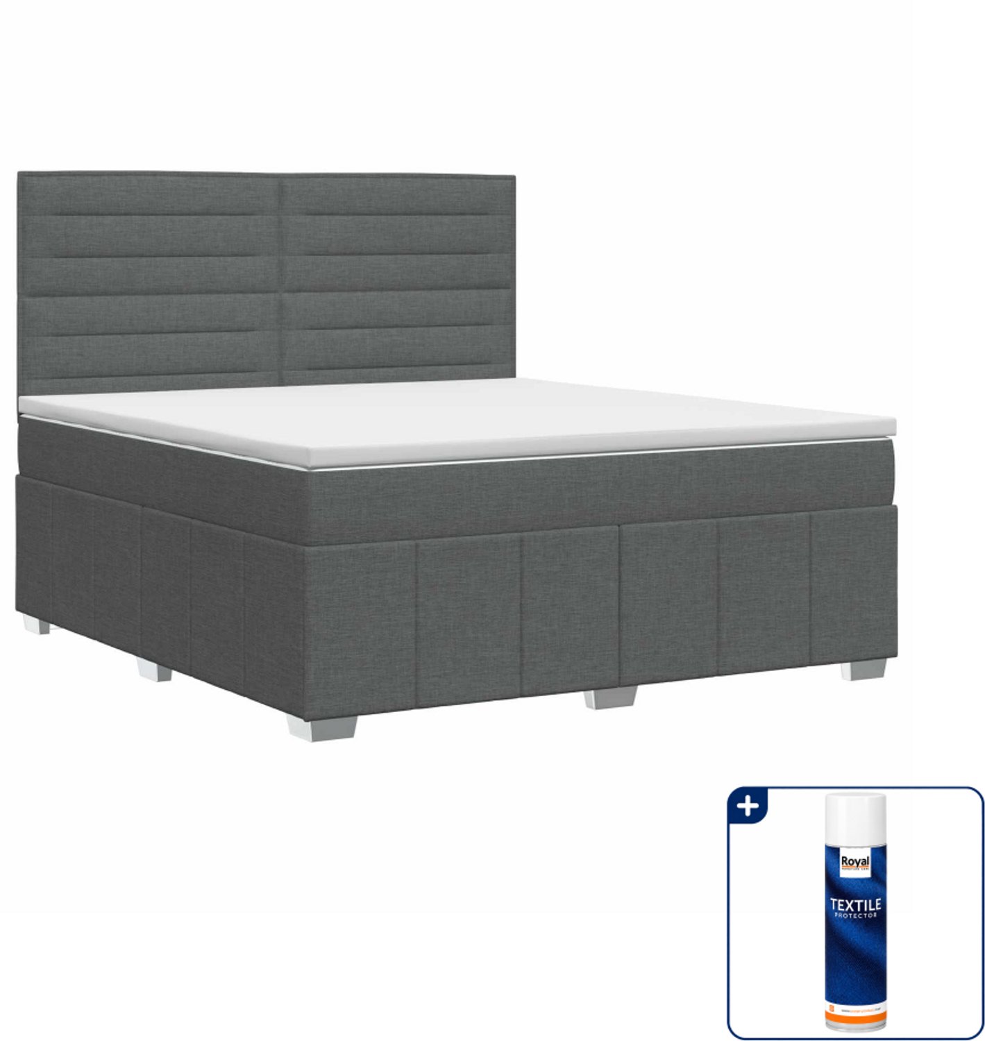vidaXL Boxspringbed met matras 140 x 190 cm - donkergrijs - Inclusief textielbeschermer 500 ml Donker Grijn