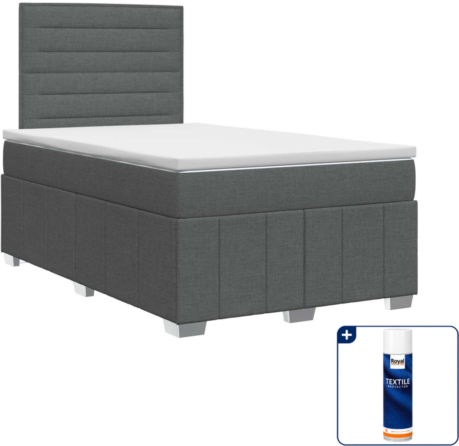 vidaXL boxspringbed met matras - 120 x 190 cm - donkergrijs - Inclusief textielbeschermer 500 ml Donker Grijn
