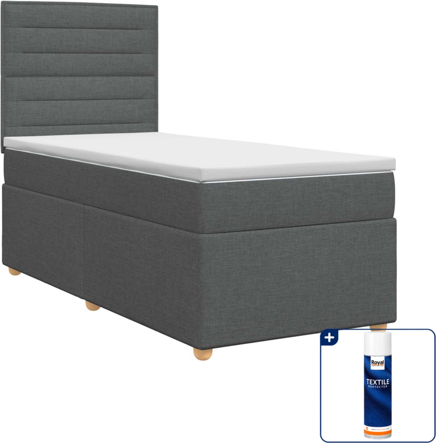 vidaXL boxspringbed met matras - 90 x 200 cm - donkergrijs - Inclusief textielbeschermer 500 ml Donker Grijn
