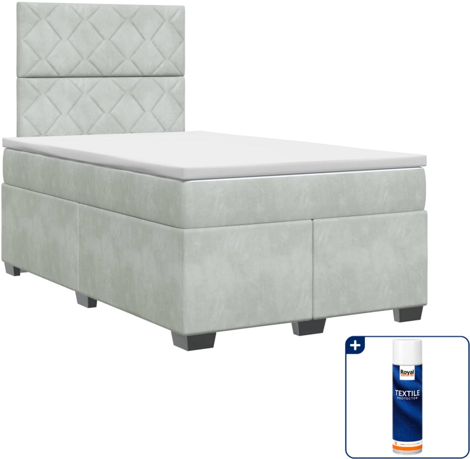 vidaXL Boxspringbed - 120 x 200 cm - fluweel - lichtgrijs - Inclusief textielbeschermer 500 ml