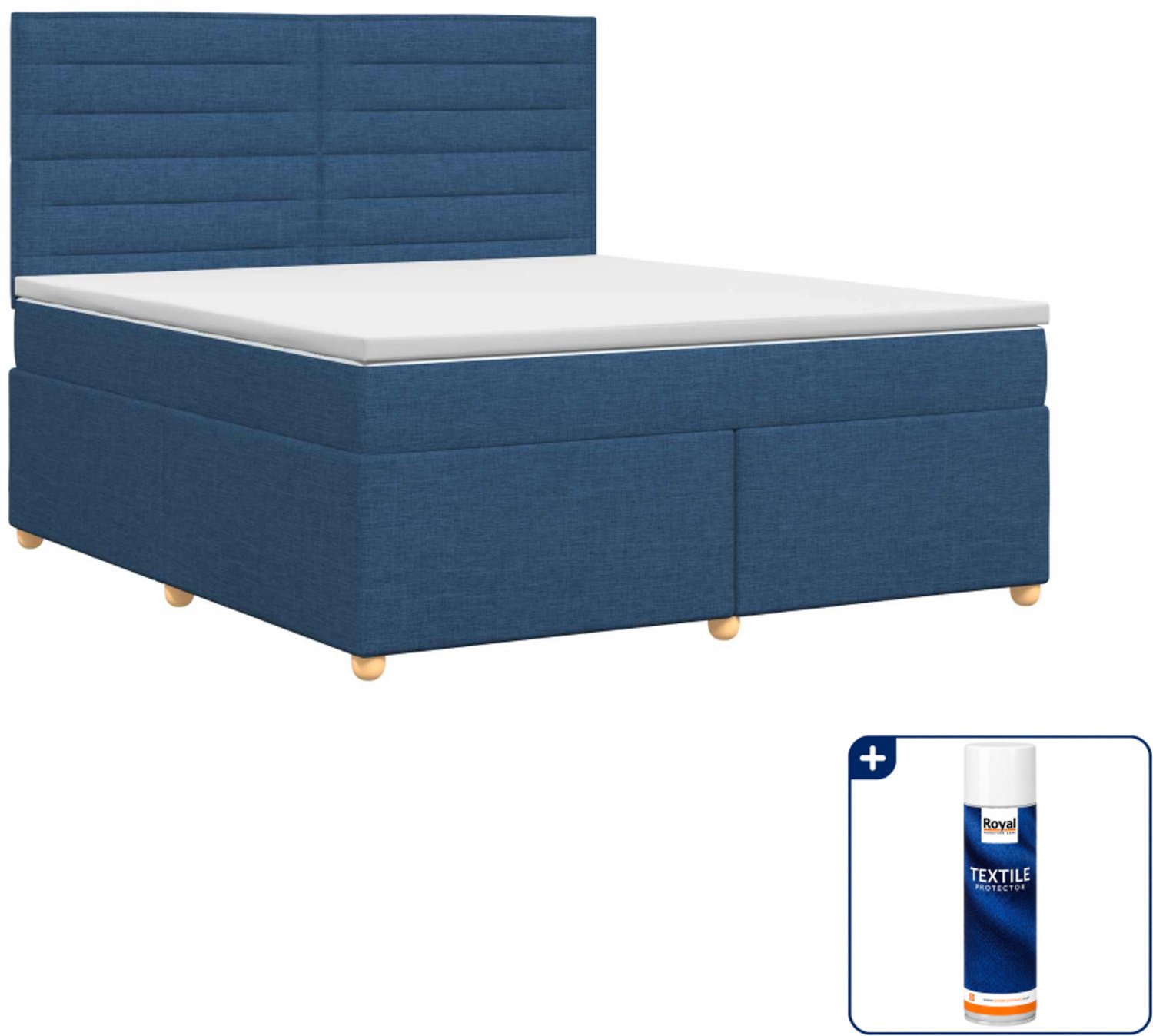 vidaXL boxspringbed Kingsize - 180 x 200 cm - blauw - Inclusief textielbeschermer 500 ml