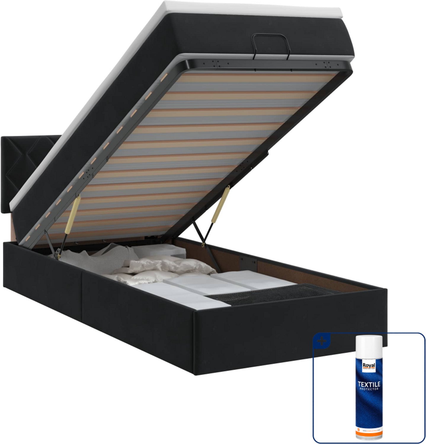 vidaXL ottoman bed met matras - 90 x 200 cm - zwart - Inclusief textielbeschermer 500 ml