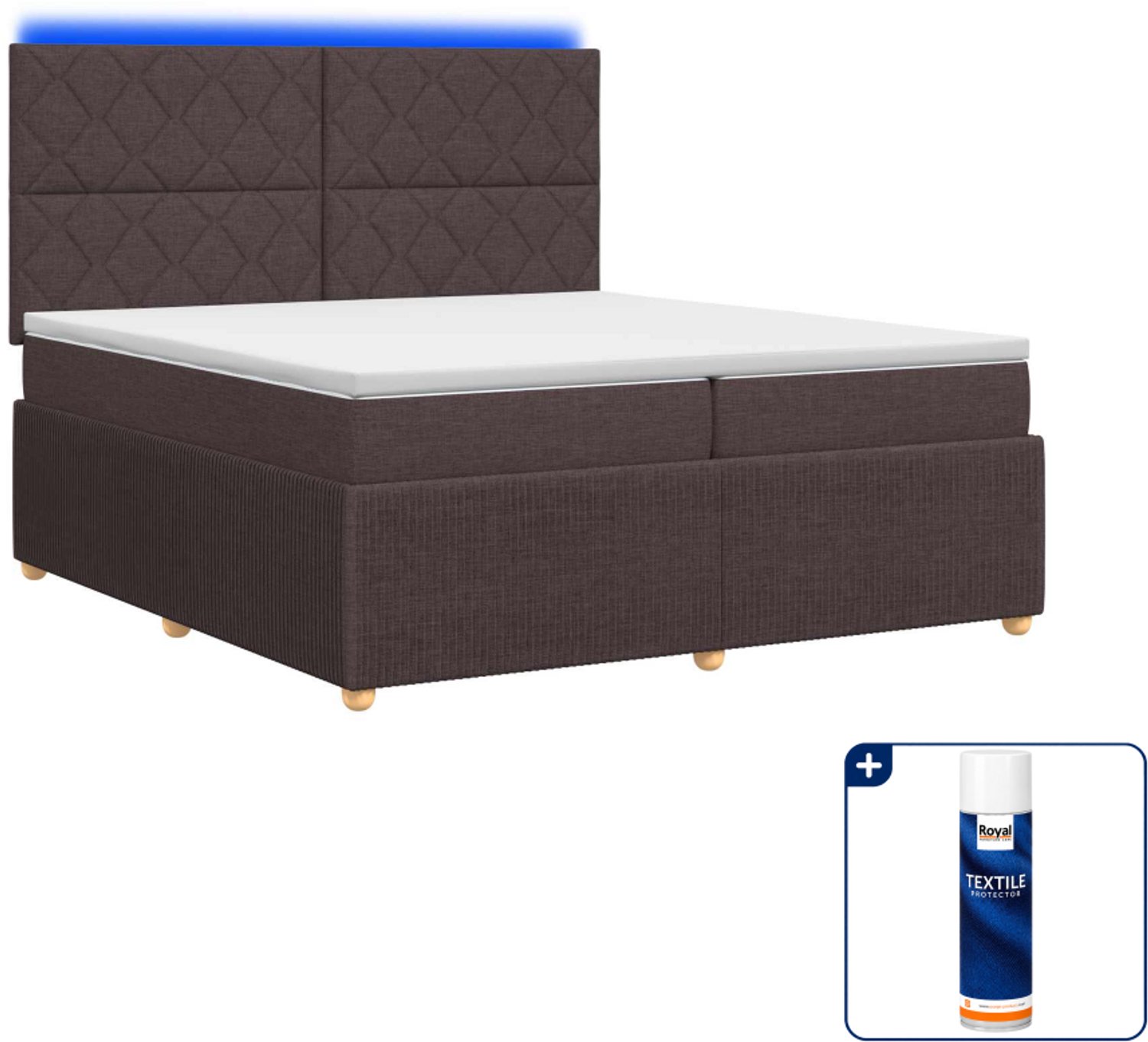 vidaXL LED boxspringbed - 200 x 200 cm - donkerbruin - Inclusief textielbeschermer 500 ml