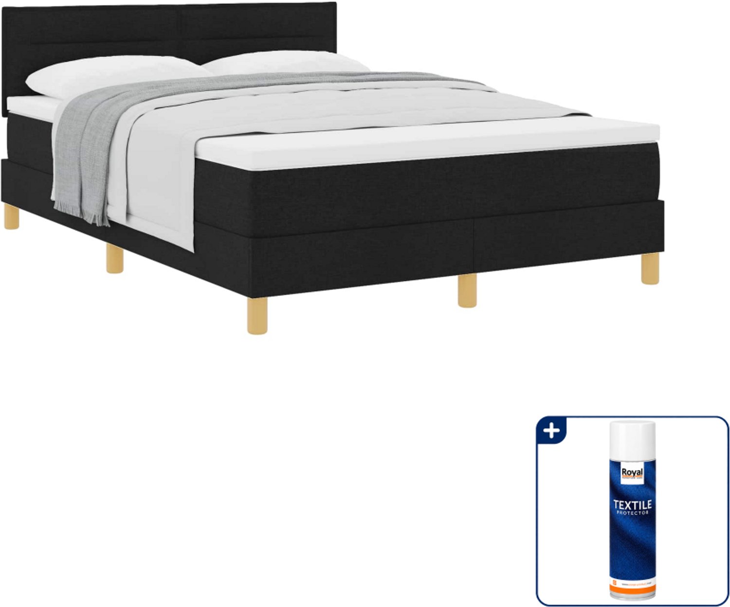 vidaXL boxspringbed - Small double - 140 x 200 cm - zwart - Inclusief textielbeschermer 500 ml