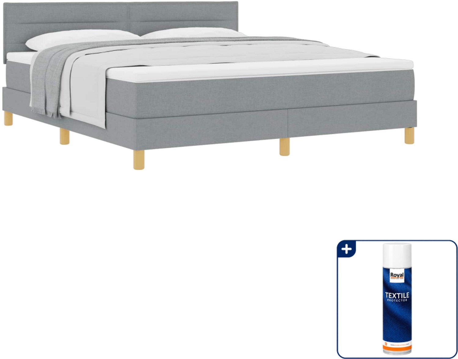vidaXL Kingsize boxspringbed - 180 x 200 cm - lichtgrijs - Inclusief textielbeschermer 500 ml
