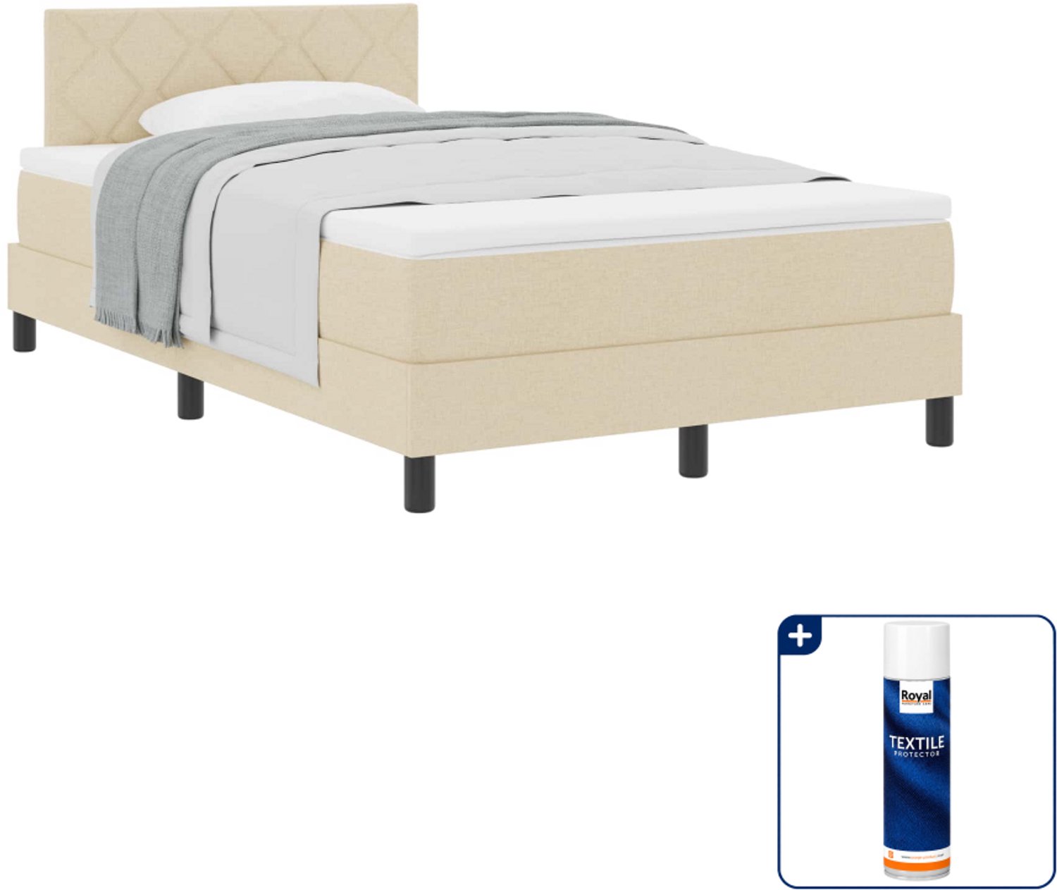 vidaXL boxspringbed - 120 x 200 cm - stof - crème - Inclusief textielbeschermer 500 ml