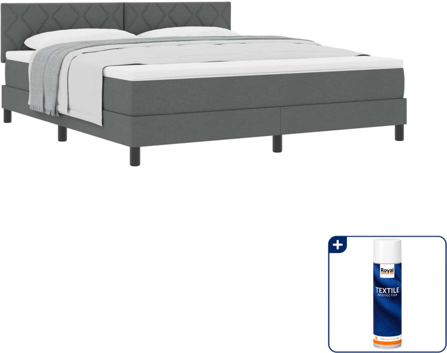 vidaXL Kingsize boxspringbed - 180 x 200 cm - donkergrijs - Inclusief textielbeschermer 500 ml