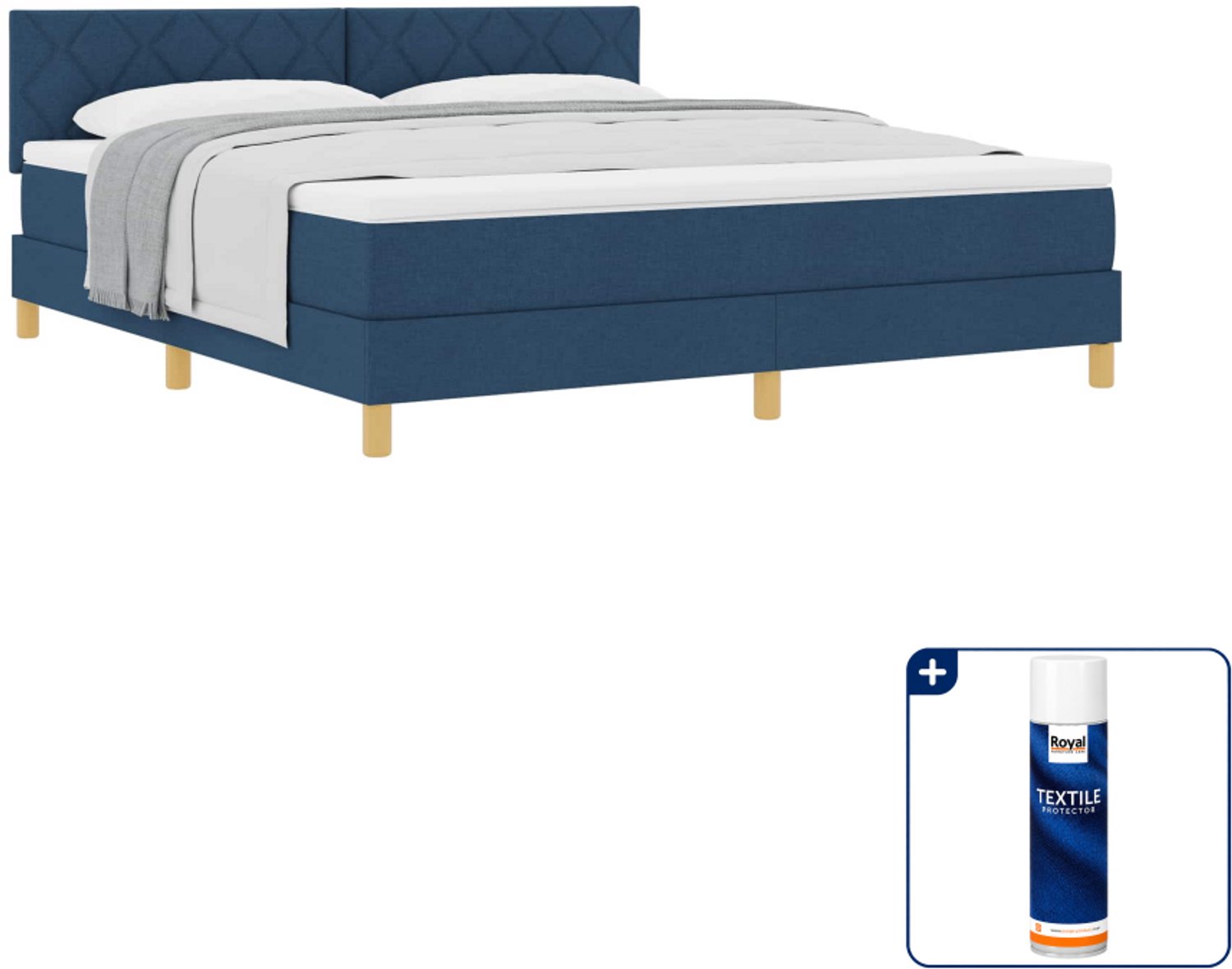 vidaXL boxspringbed - Kingsize 180 x 200 cm - blauw - Inclusief textielbeschermer 500 ml