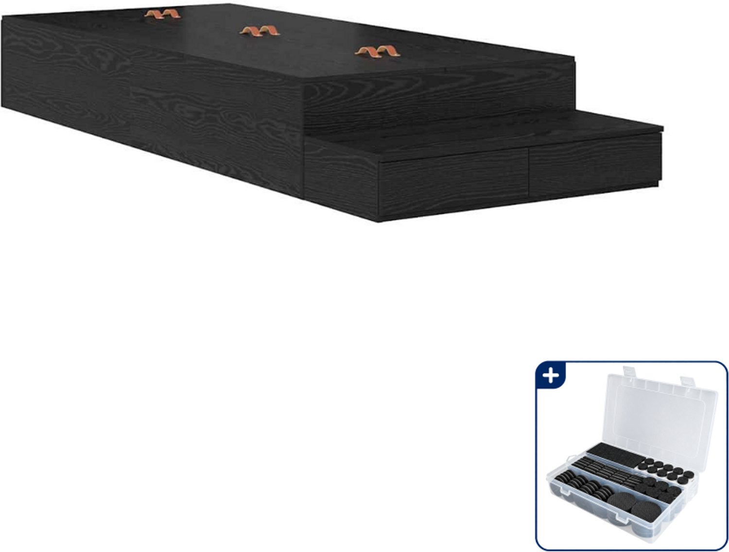vidaXL opbergbedframe - 70 x 190 cm - zwart eiken - Inclusief antikrasvilt 177-delig