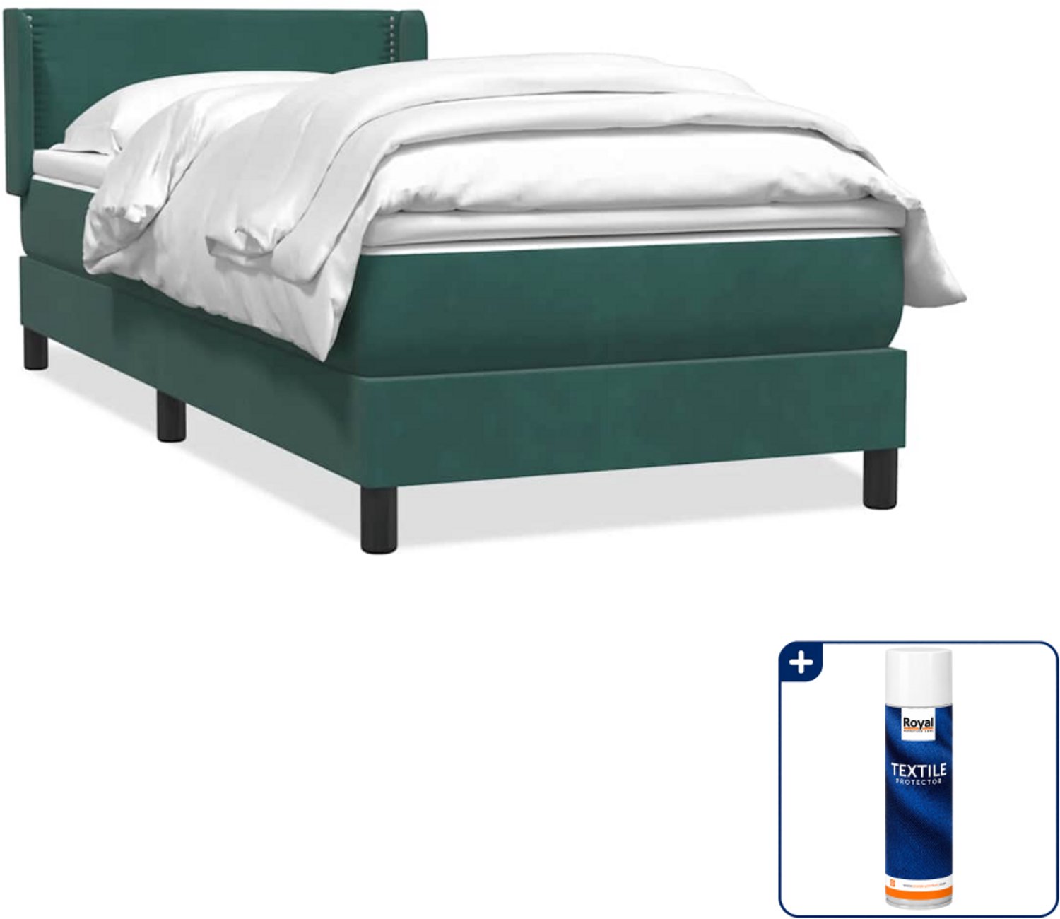 vidaXL boxspring met matras - 80 x 220 cm - fluweel - donkergroen - Inclusief textielbeschermer 500 ml Bruin