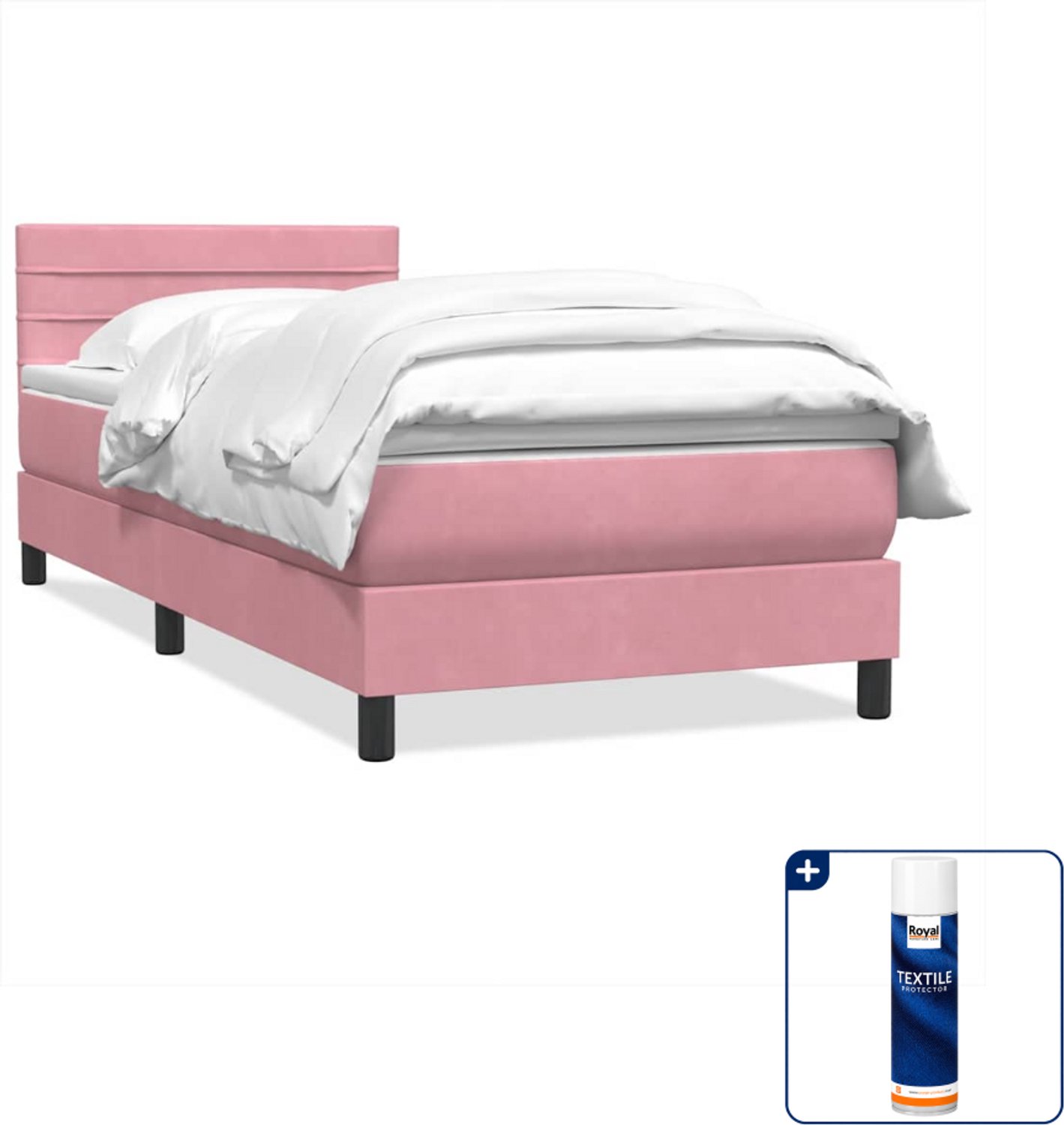 vidaXL boxspring met matras - 80 x 220 cm - fluweel - roze - Inclusief textielbeschermer 500 ml