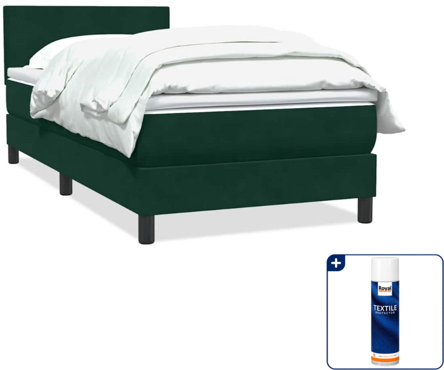 vidaXL boxspring met matras - 80 x 220 cm - fluweel - donkergroen - Inclusief textielbeschermer 500 ml Bruin