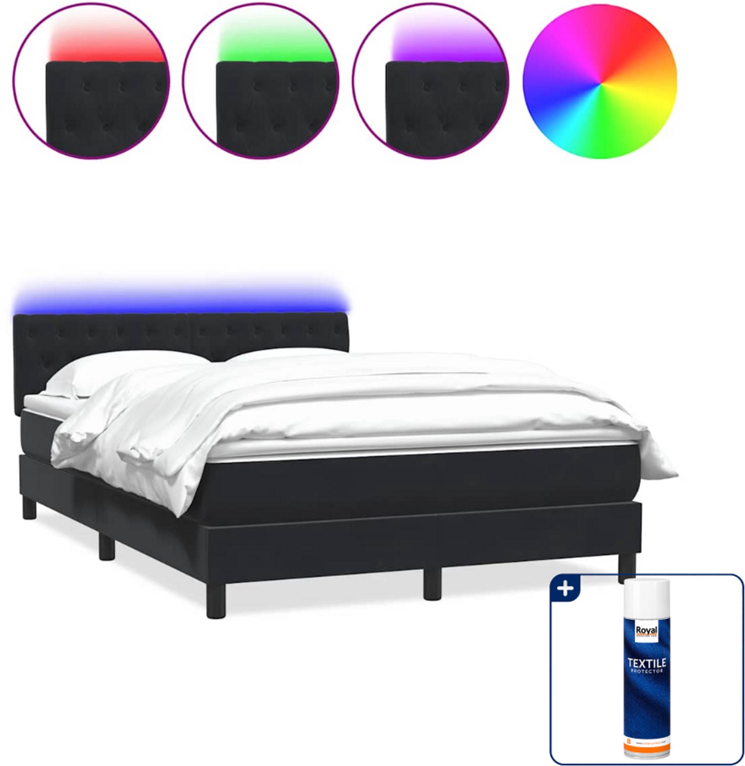 vidaXL Boxspring Queensize - 160 x 210 cm - fluweel - zwart - Inclusief textielbeschermer 500 ml Bruin