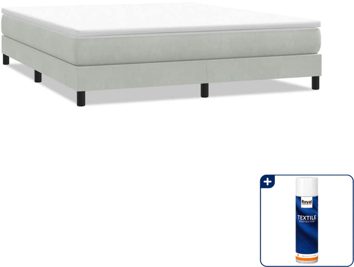 vidaXL boxspring - Kingsize 180 x 210 cm - fluweel - lichtgrijs - Inclusief textielbeschermer 500 ml