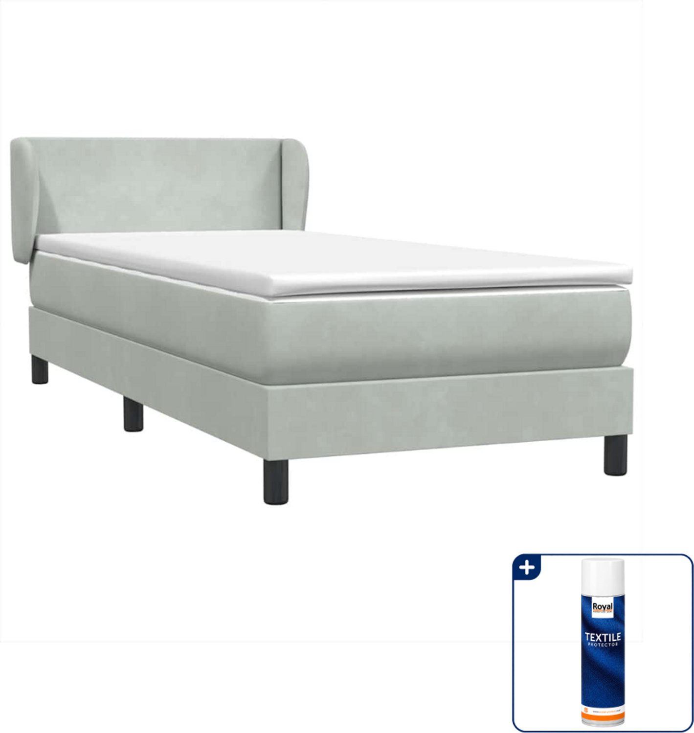 vidaXL boxspring met matras - 80 x 220 cm - fluweel - lichtgrijs - Inclusief textielbeschermer 500 ml Bruin