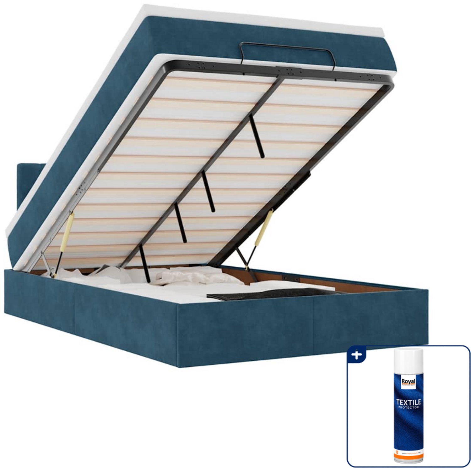 vidaXL ottoman bed met matras - 120 x 200 cm - fluweel - donkerblauw - Inclusief textielbeschermer 500 ml Zwart